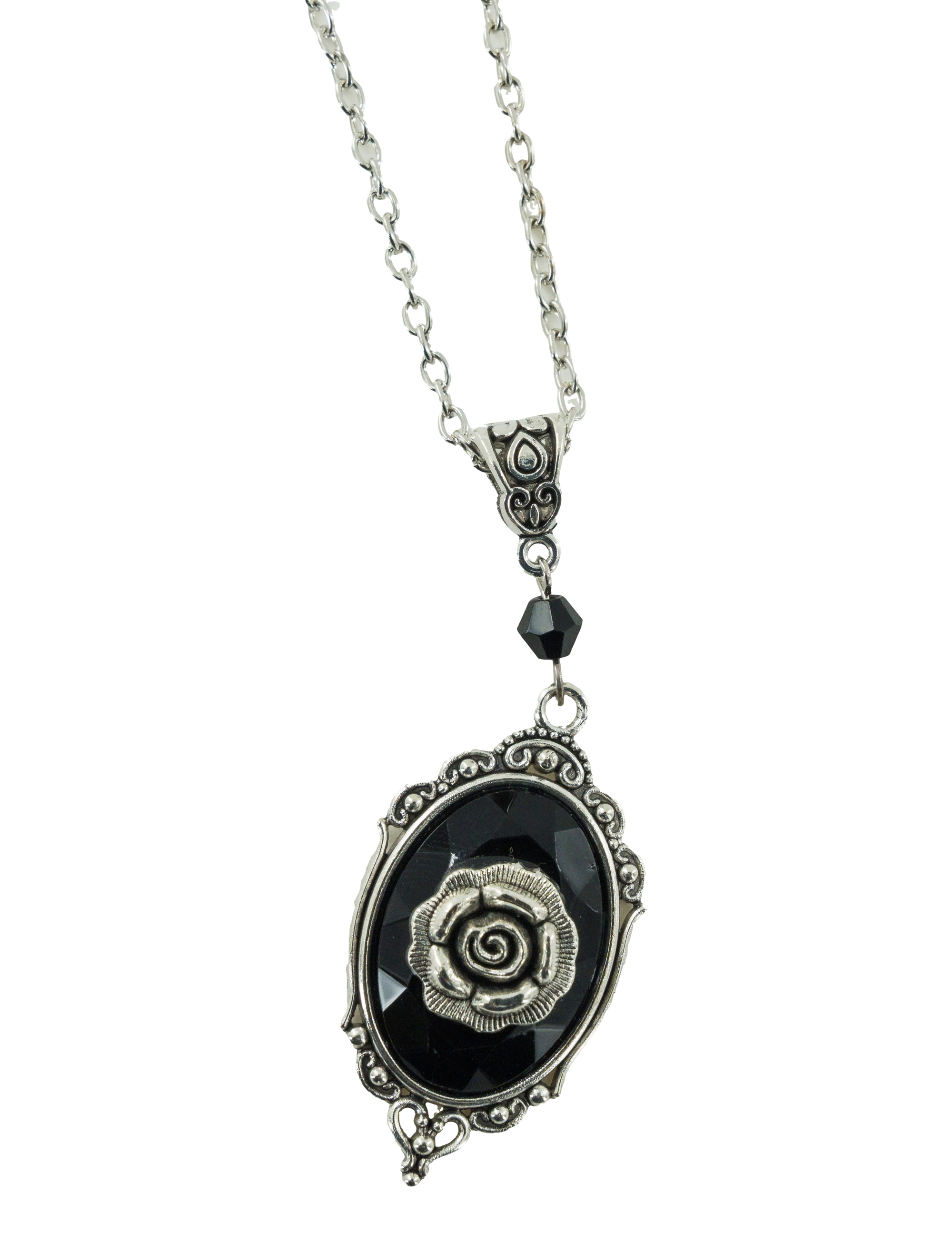 Kostümzubehör Halskette Rose silber/schwarz