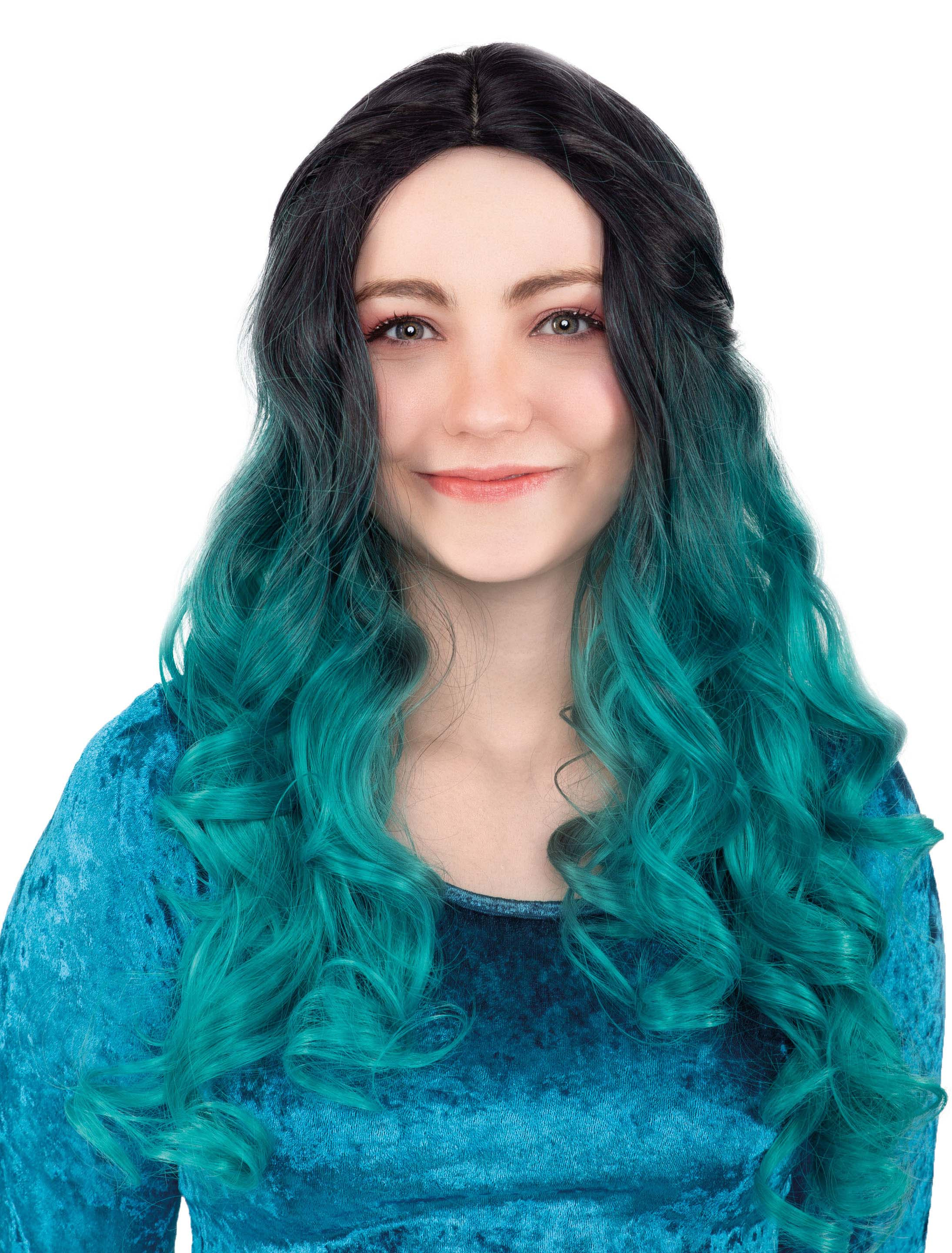 Kostümzubehör Perücke Langhaar Balayage schwarz/grün