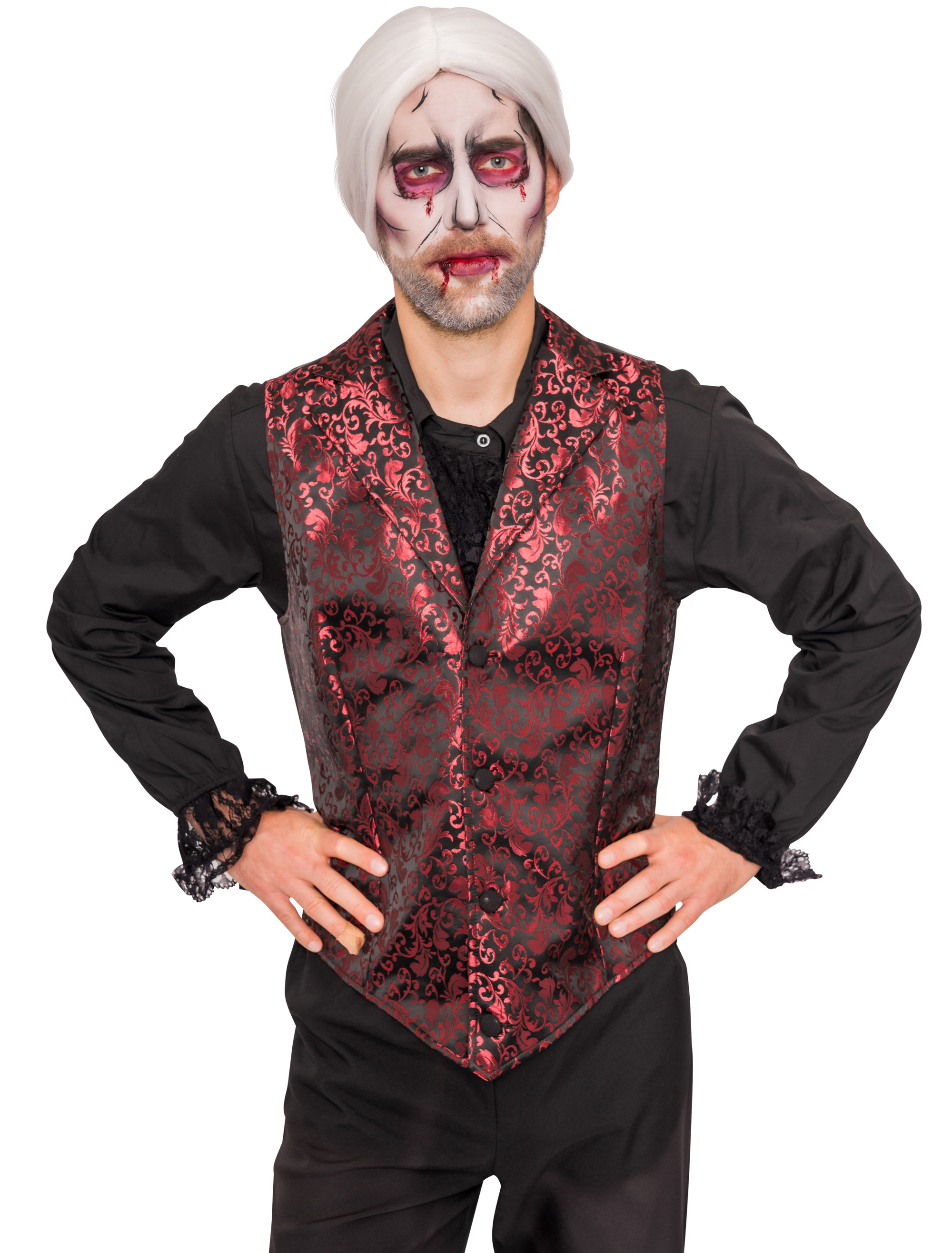 Weste Brokat Herren schwarz/rot 5XL