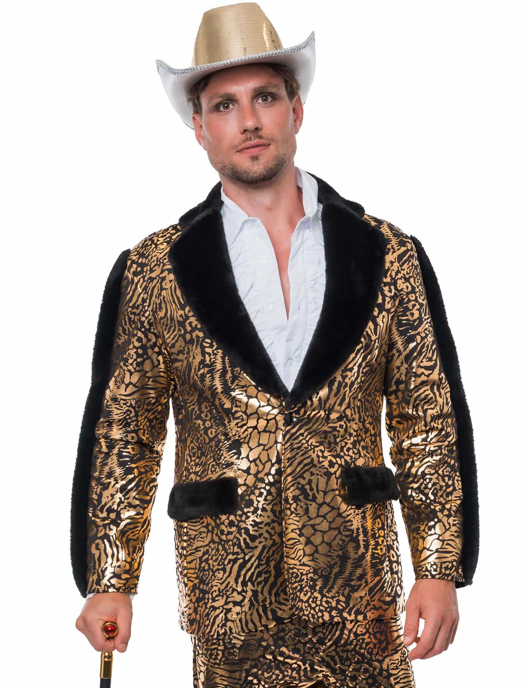 Jacke mit Kunstfell animal print Herren gold/schwarz 4XL/5XL