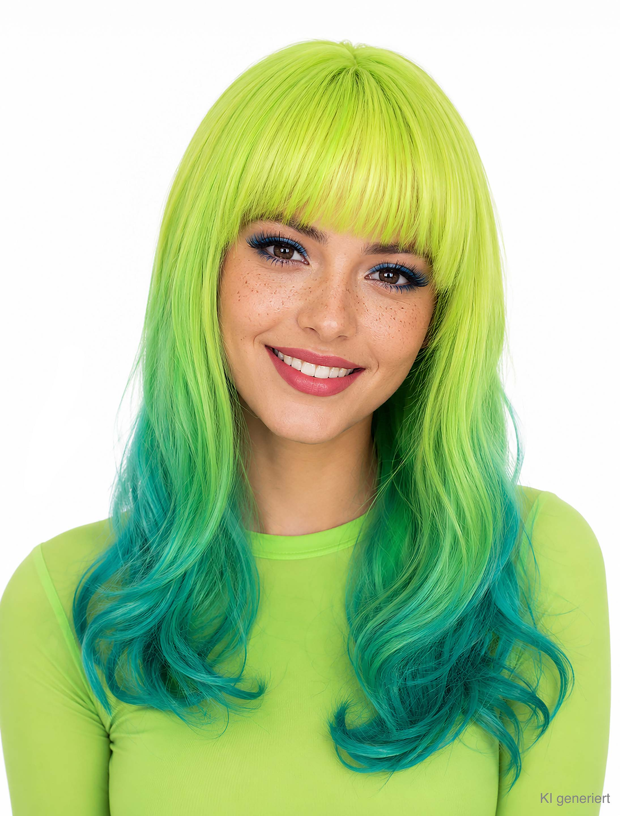 Kostümzubehör Perücke Langhaar mit Pony neongrün