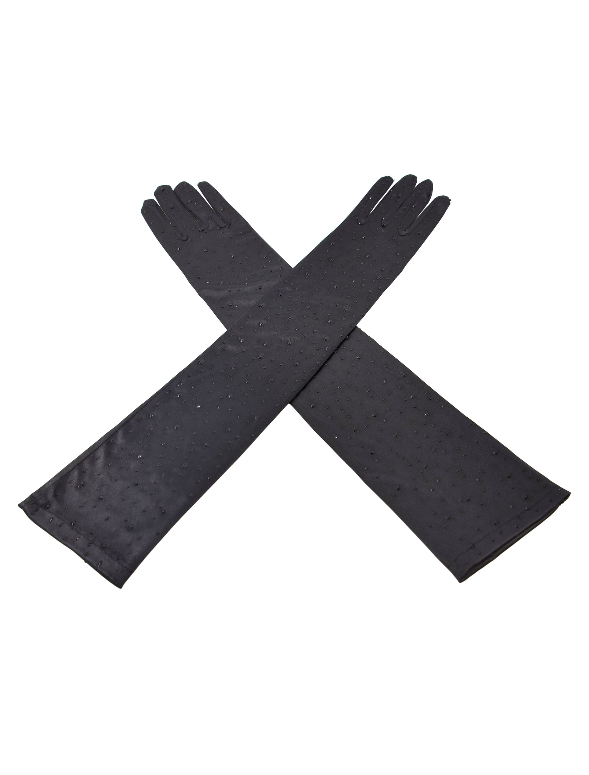Kostümzubehör Handschuhe Satin mit Strass 50cm schwarz
