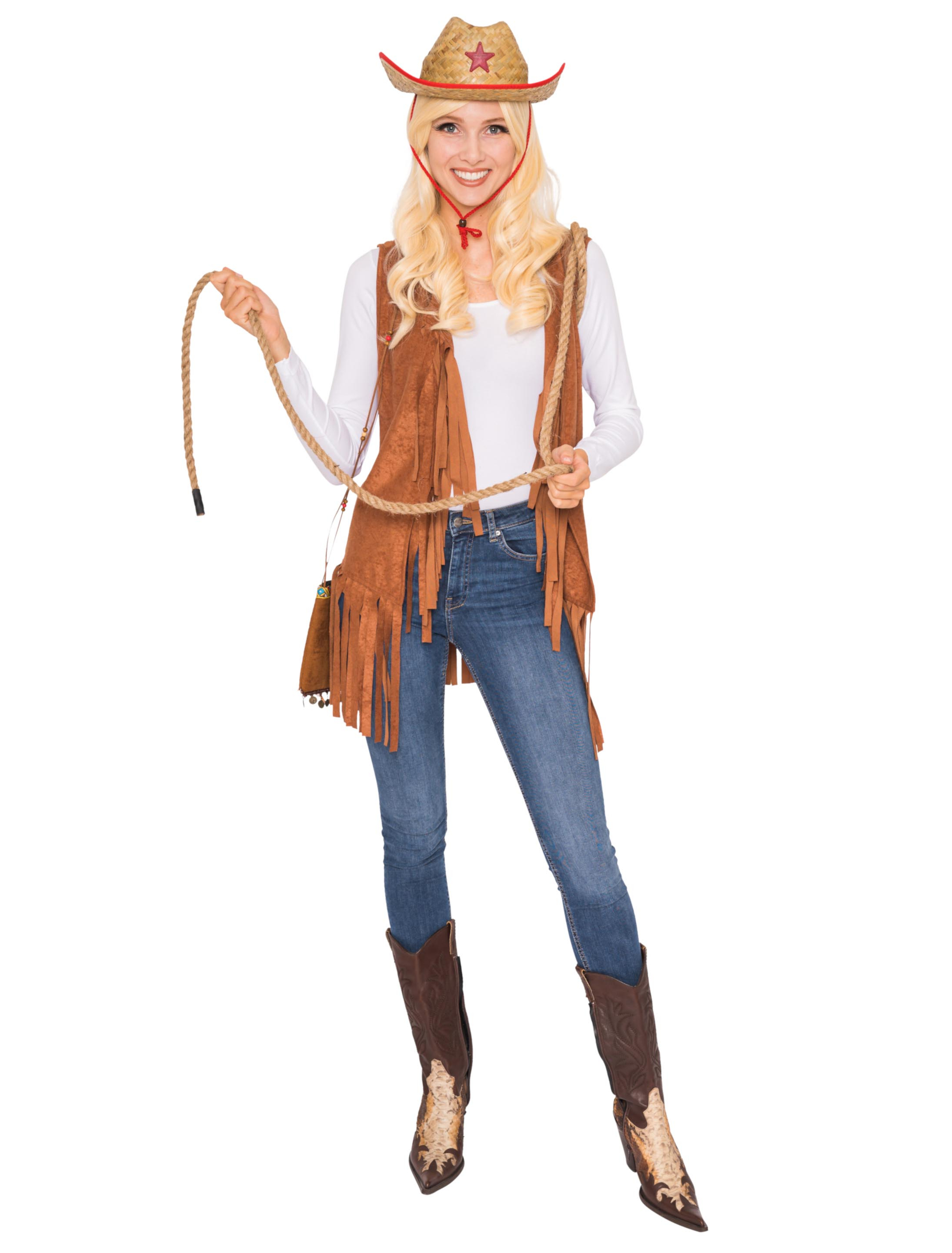 Weste Hippie mit Fransen Damen braun S/M