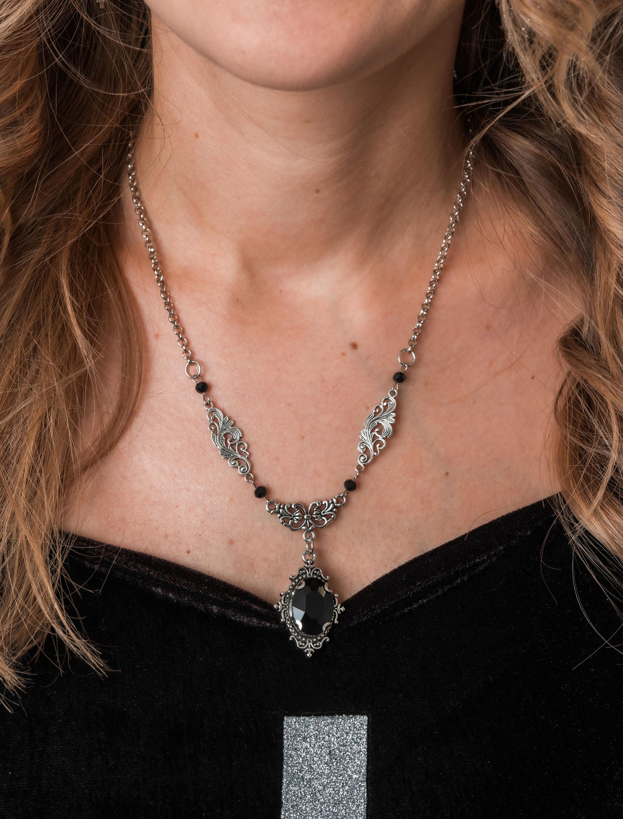 Kostümzubehör Halskette Gothic schwarz/silber