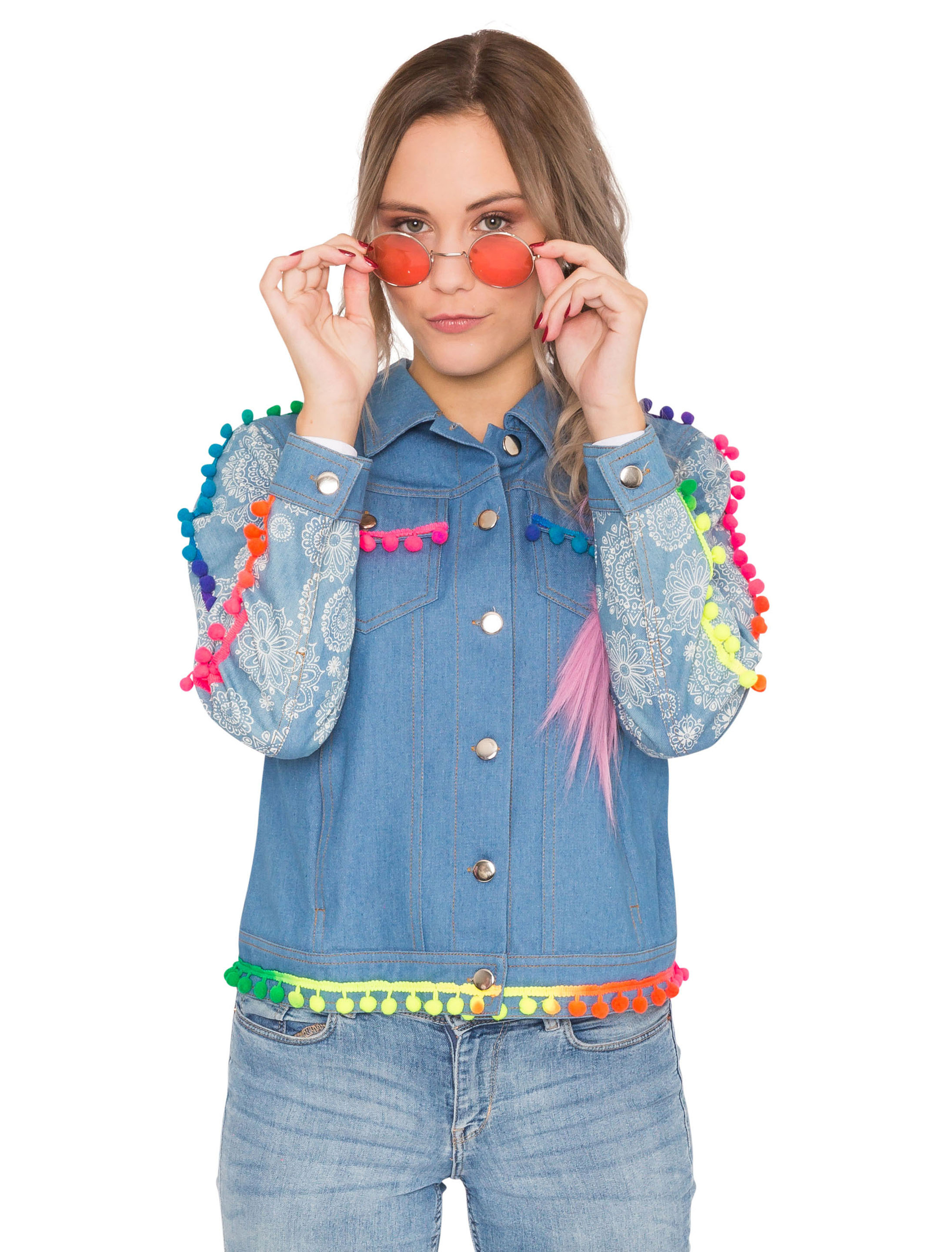 Jeansjacke Hippie Unisex mehrfarbig L/XL