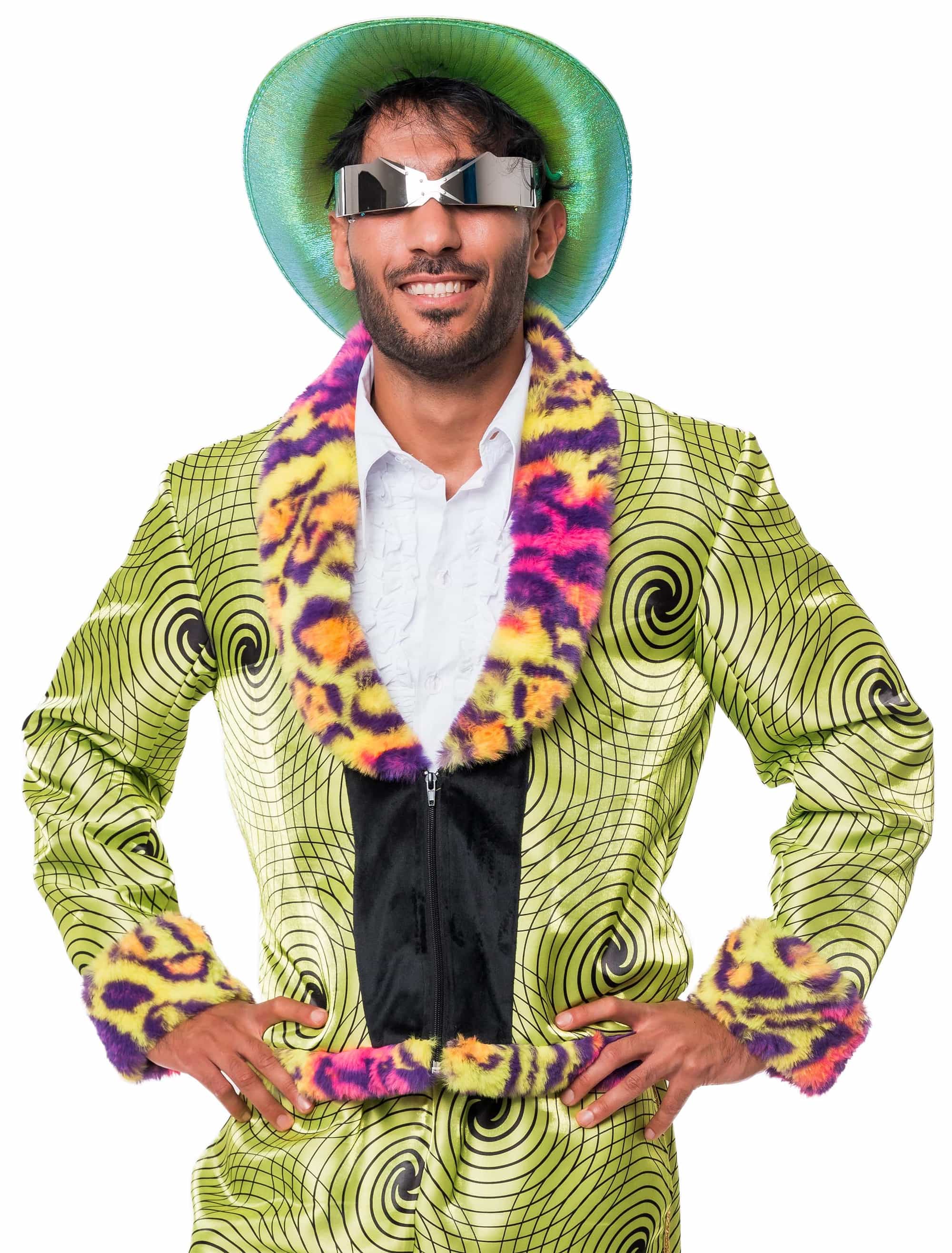 Jacke Spiralmuster mit Kunstpelz Herren neongrün 2XL/3XL