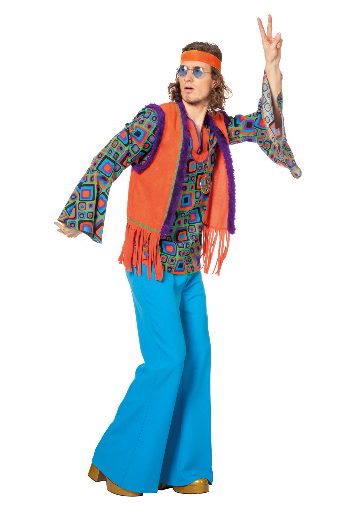 Hippie mit Weste 2-tlg. Herren bunt 58 Farbe: bunt