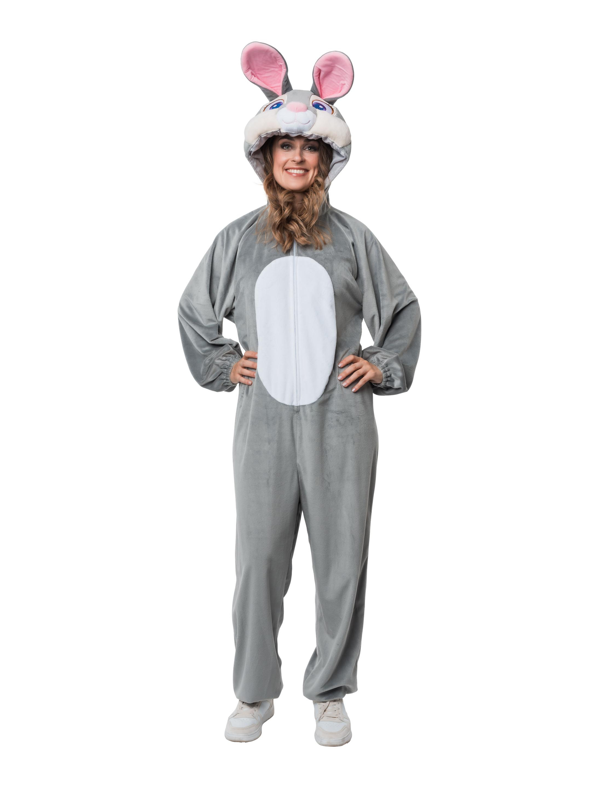Overall Hase Plüsch grau S/M