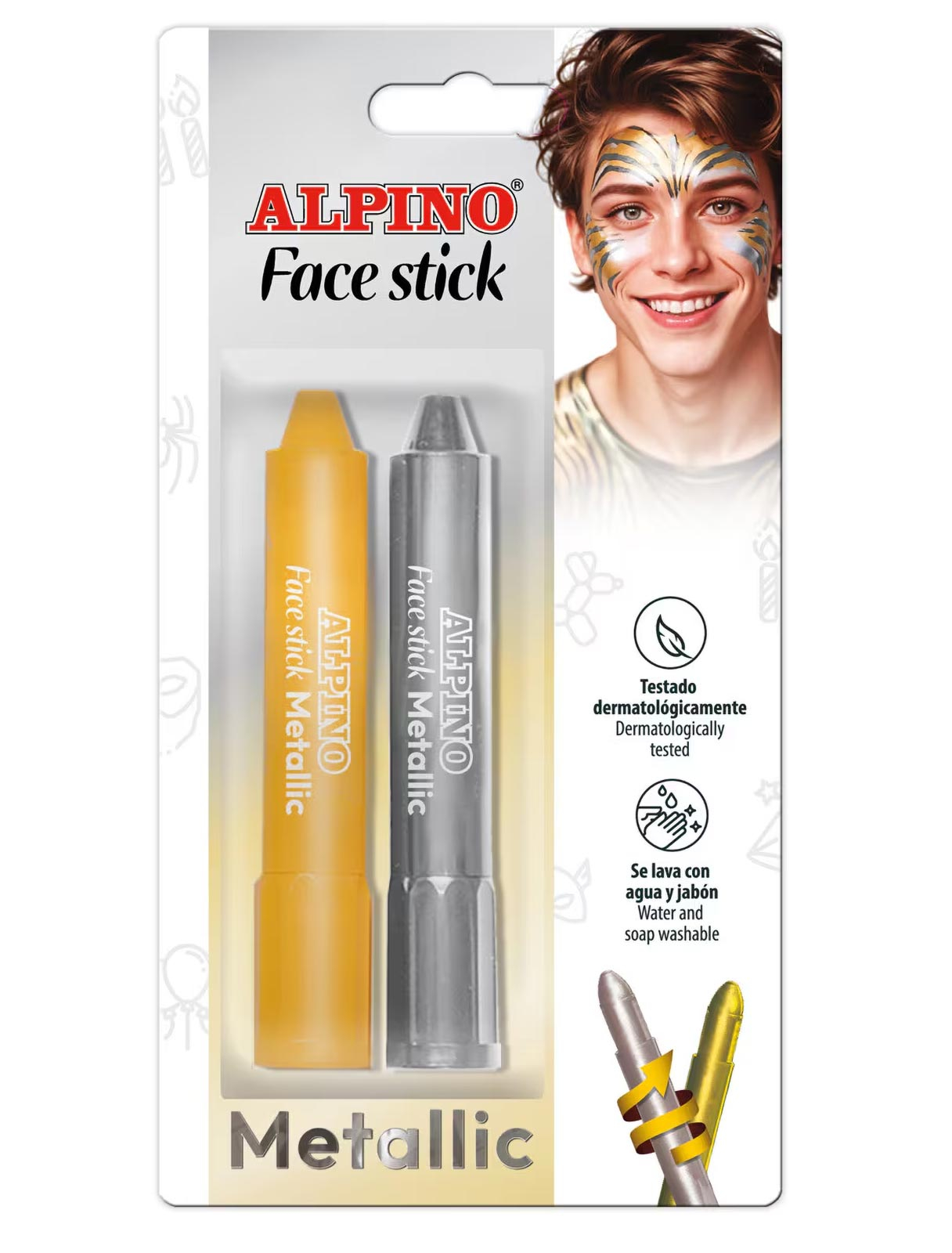 Schminkstifte 2 Stk. Metallic gold/silber Schminke für Karneval & Fasching