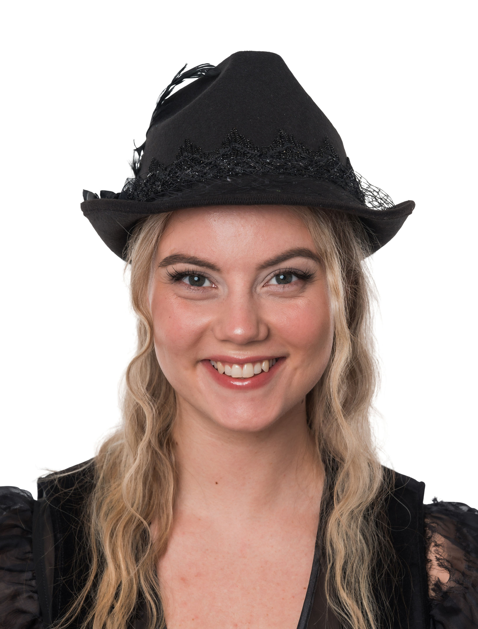 Kostümzubehör Hut mit Feder Damen schwarz 58