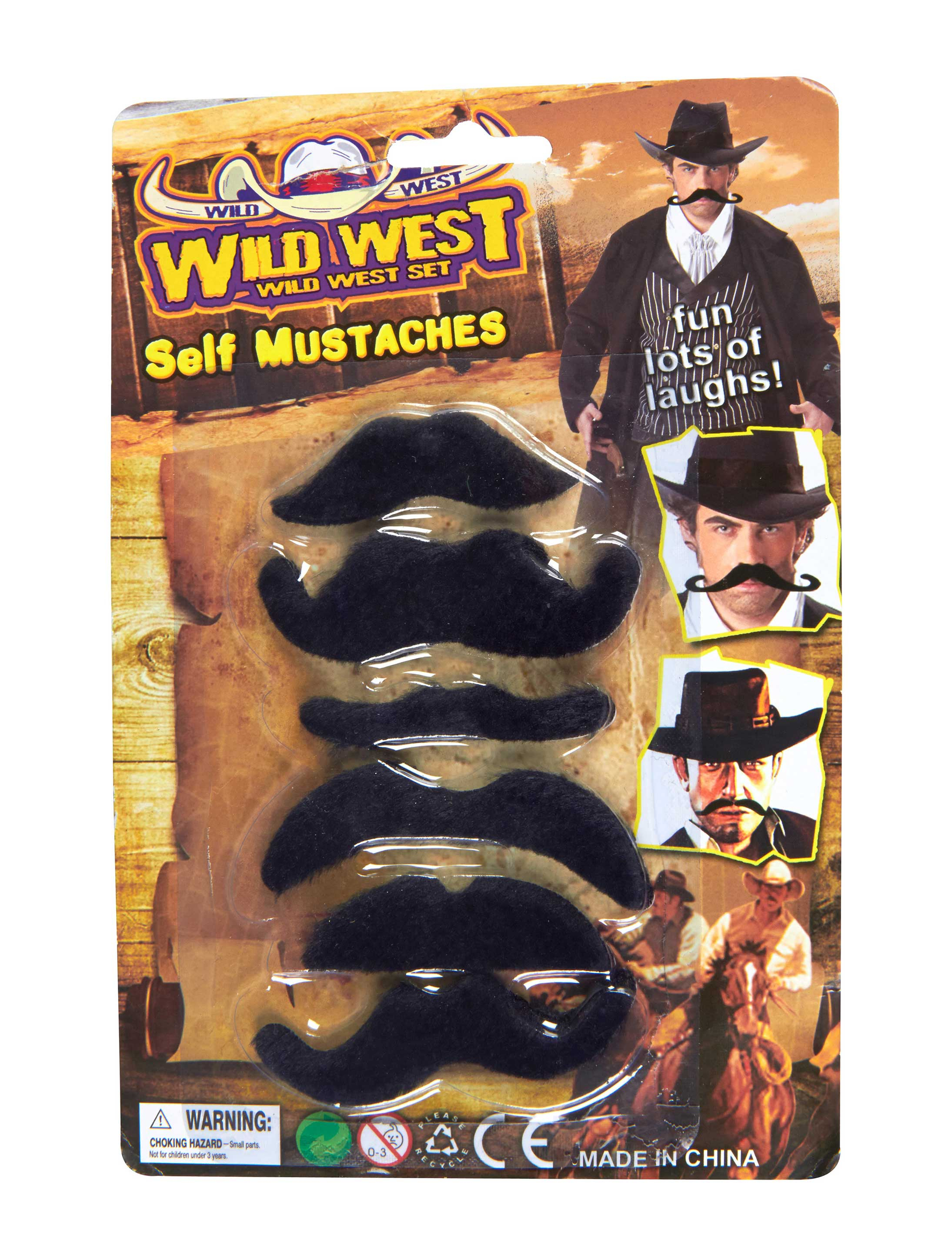 Kostümzubehör Schnurrbart Set Wilder Westen schwarz 6 Stk.