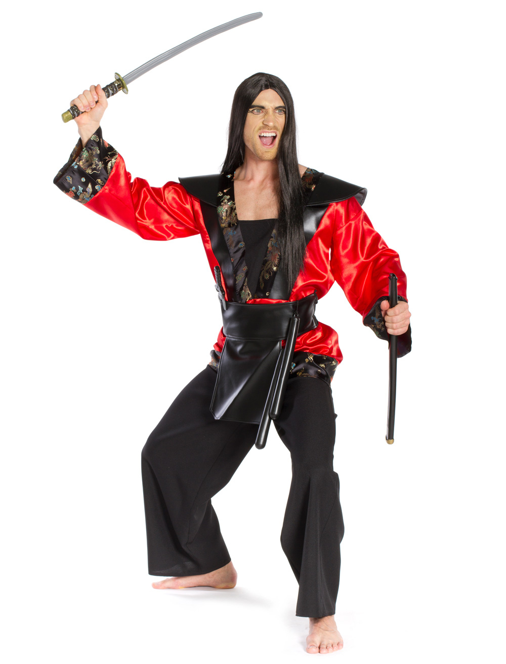 Ninja Kostüm schwarz/rot L
