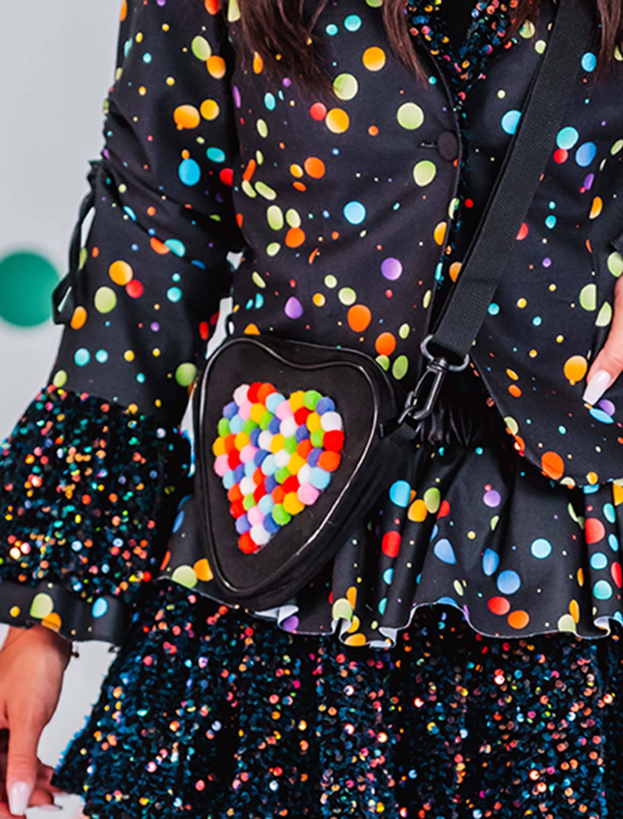 Kostümzubehör Tasche Herz mit Pompoms schwarz