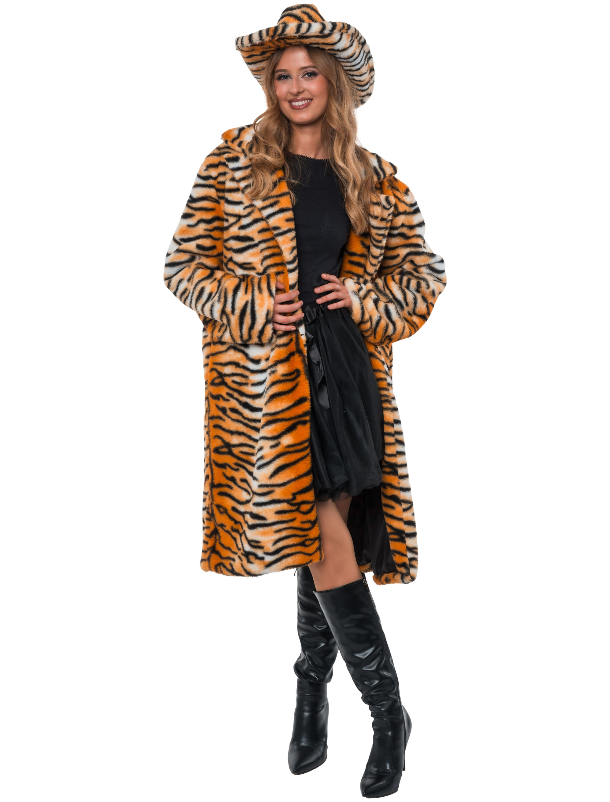 Mantel Kunstfell Tiger schwarz/braun 3XL/4XL