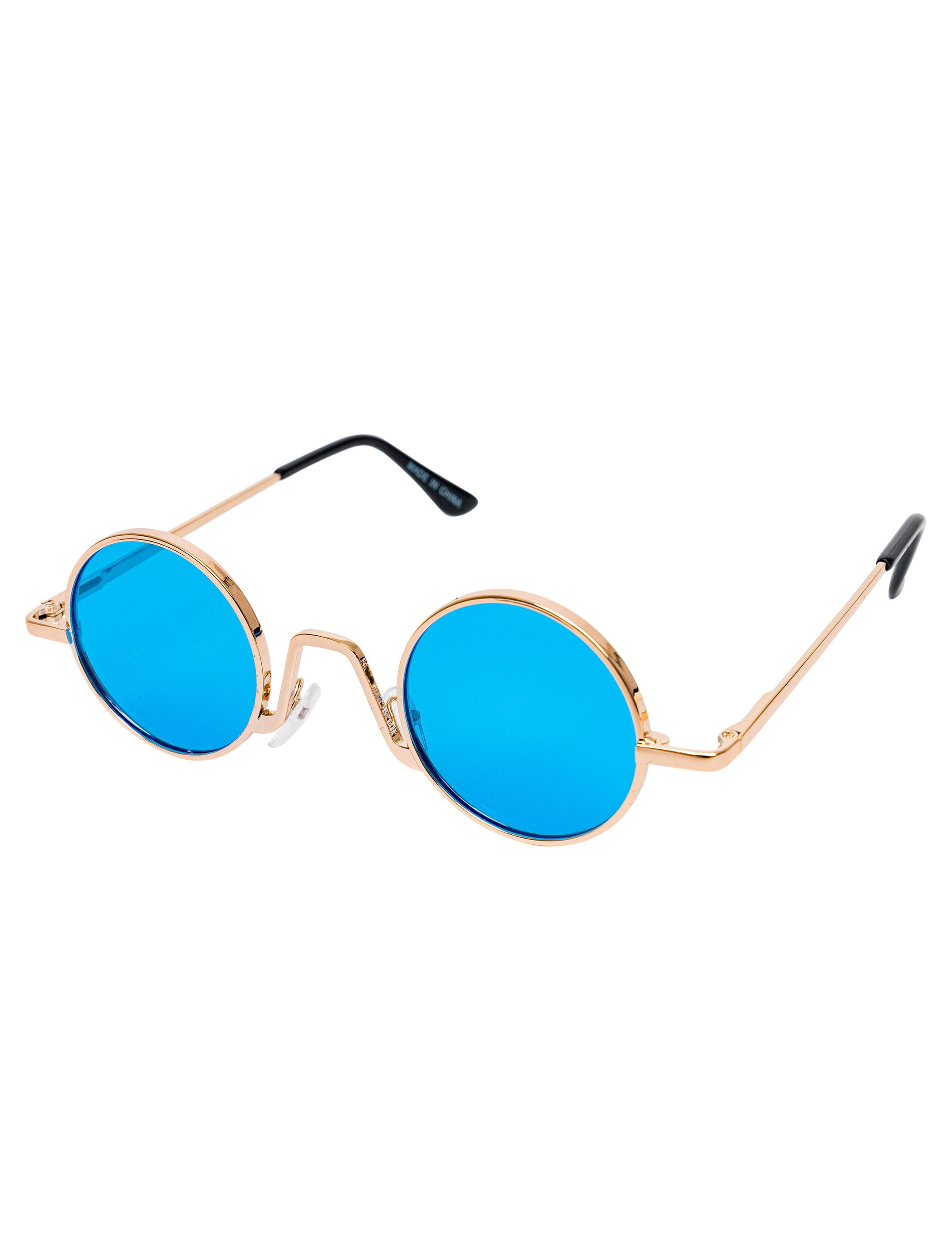 Kostümzubehör Brille rund gold mit Gläsern blau