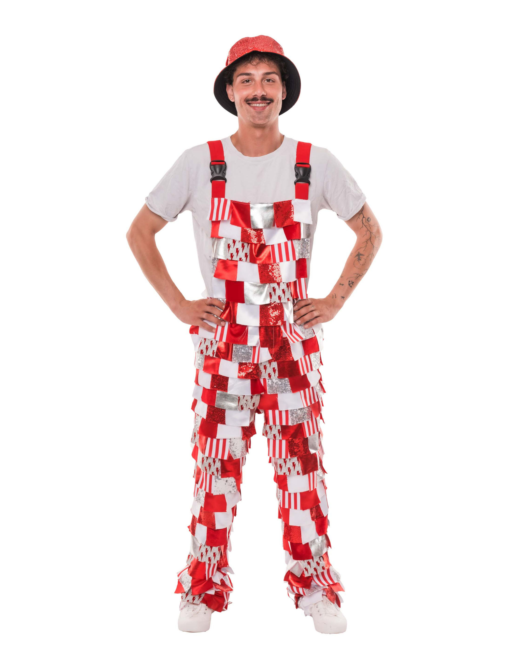 Latzhose Lappen deluxe rot/weiß 60