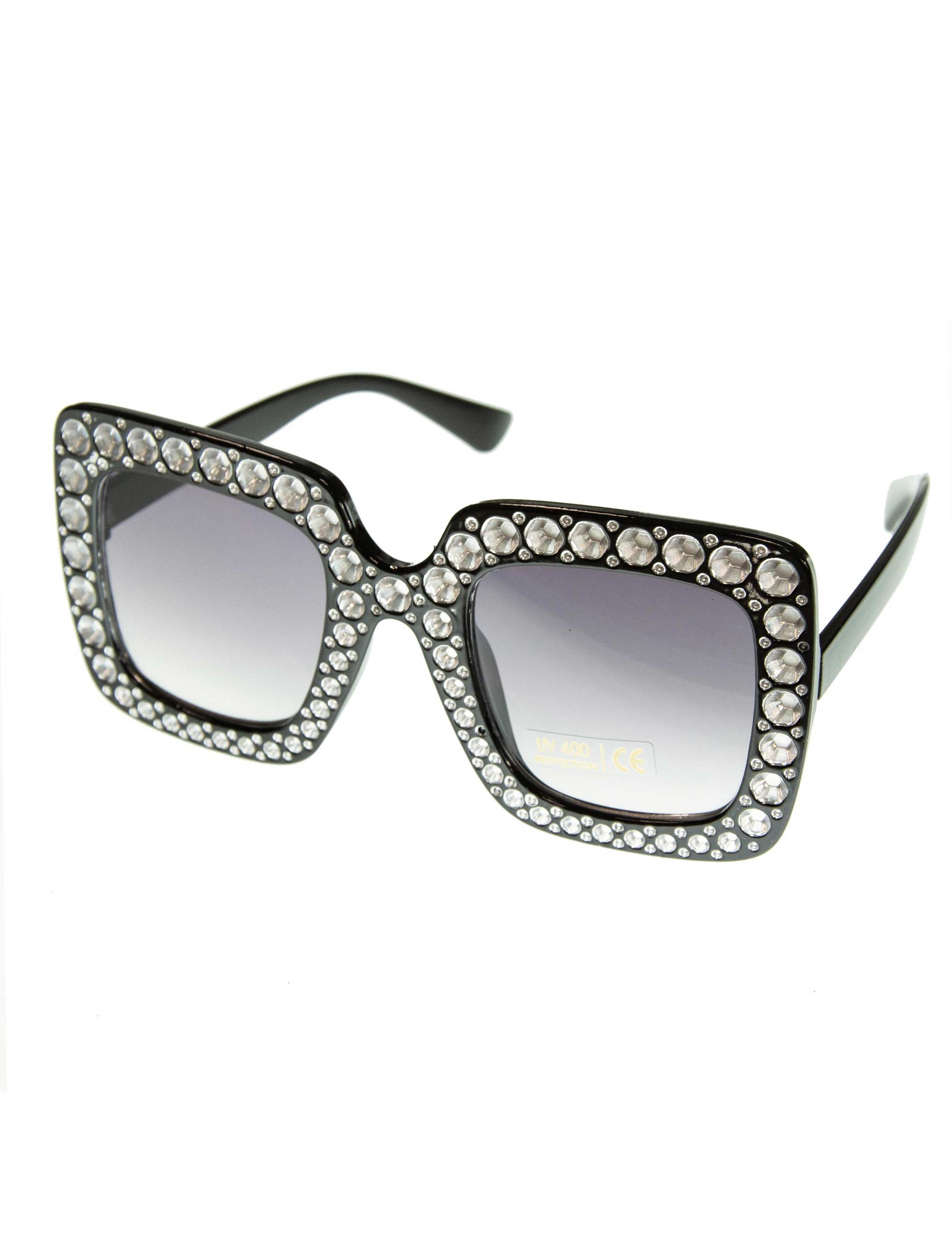 Kostümzubehör Brille eckig mit Strass grau