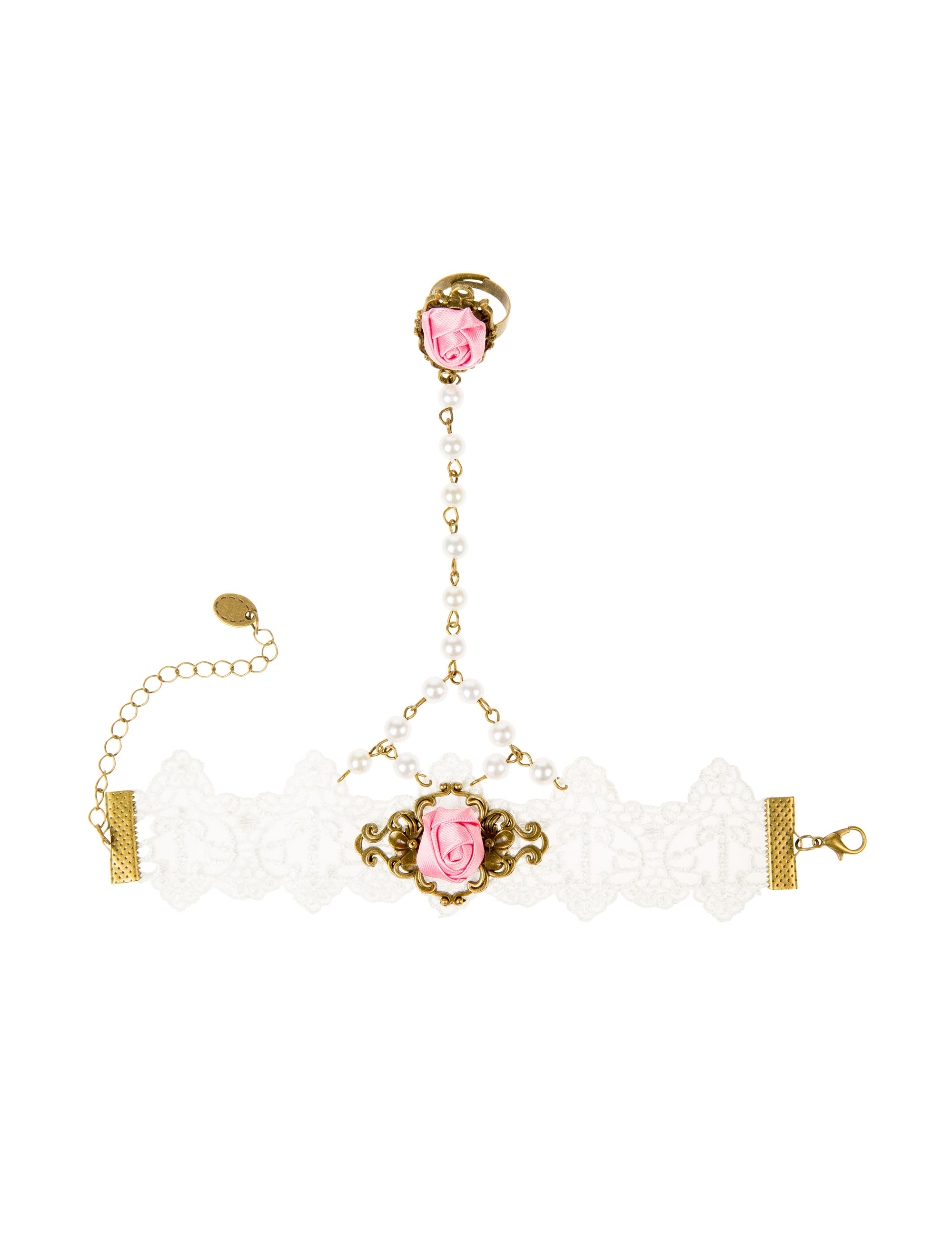 Kostümzubehör Handkette mit Perlen rosa/weiß