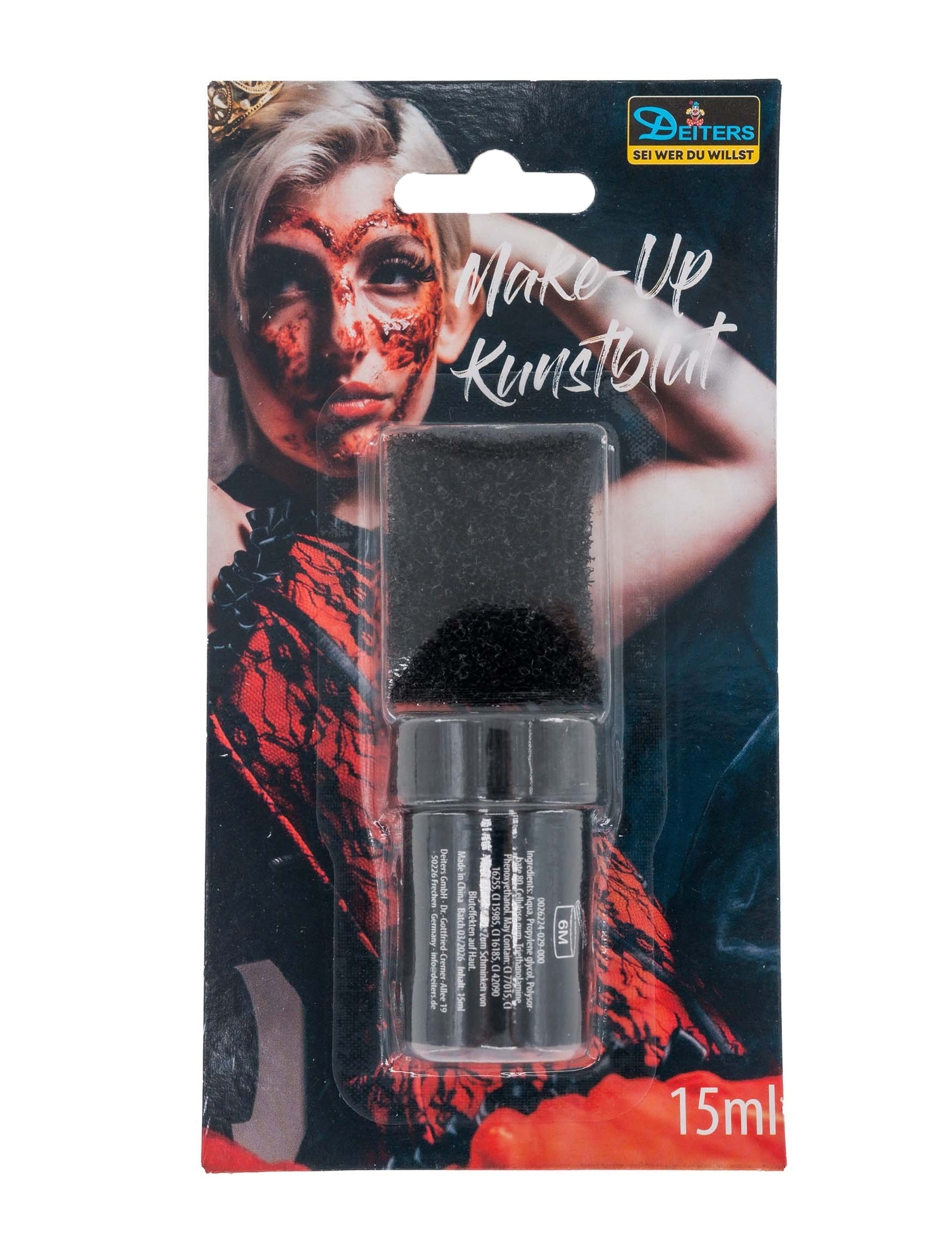 Make-Up Kunstblut verkrustet mit Schwämmchen 15ml schwarz/rot Schminke für Karneval & Fasching