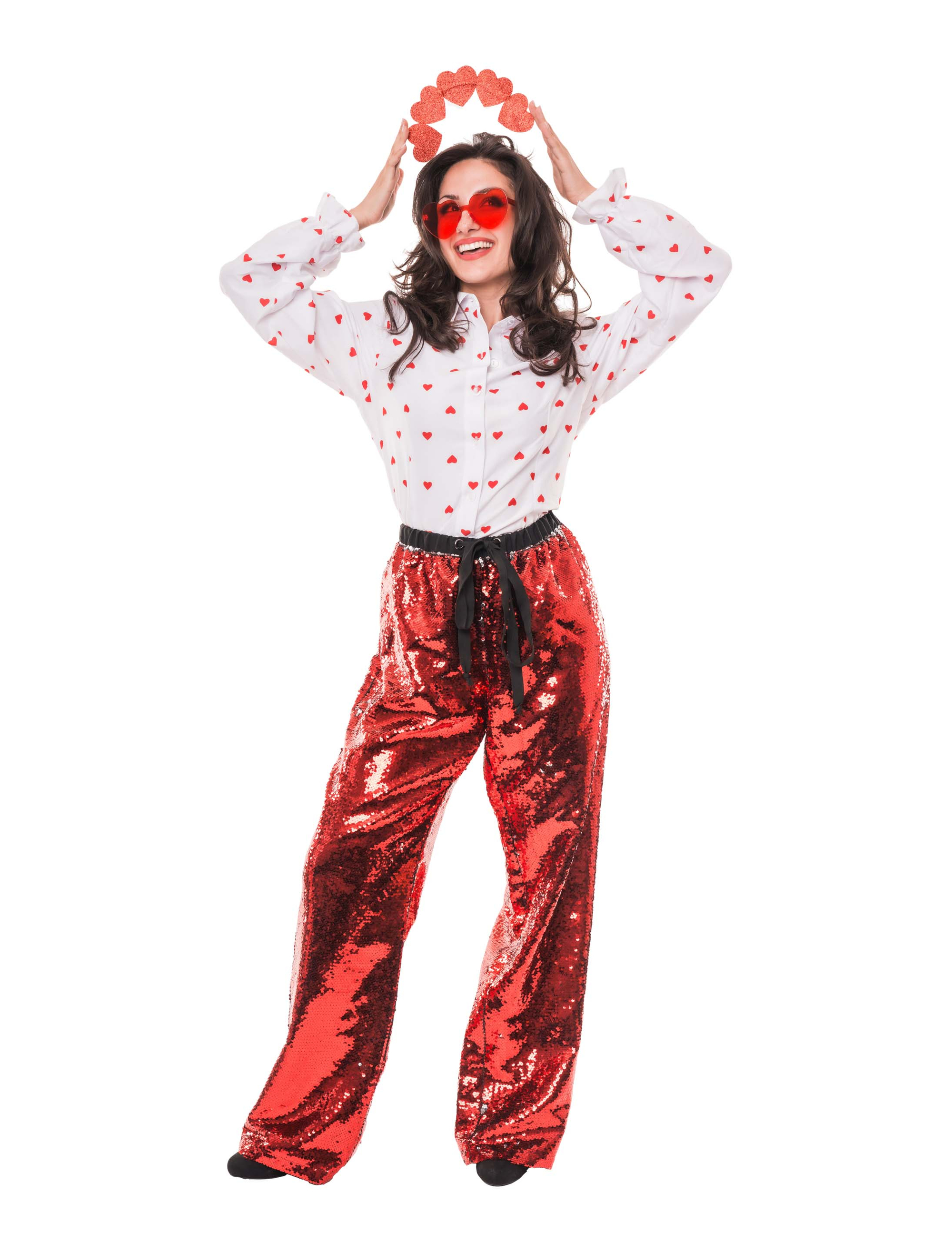 Hose Pailletten rot/silber L/XL