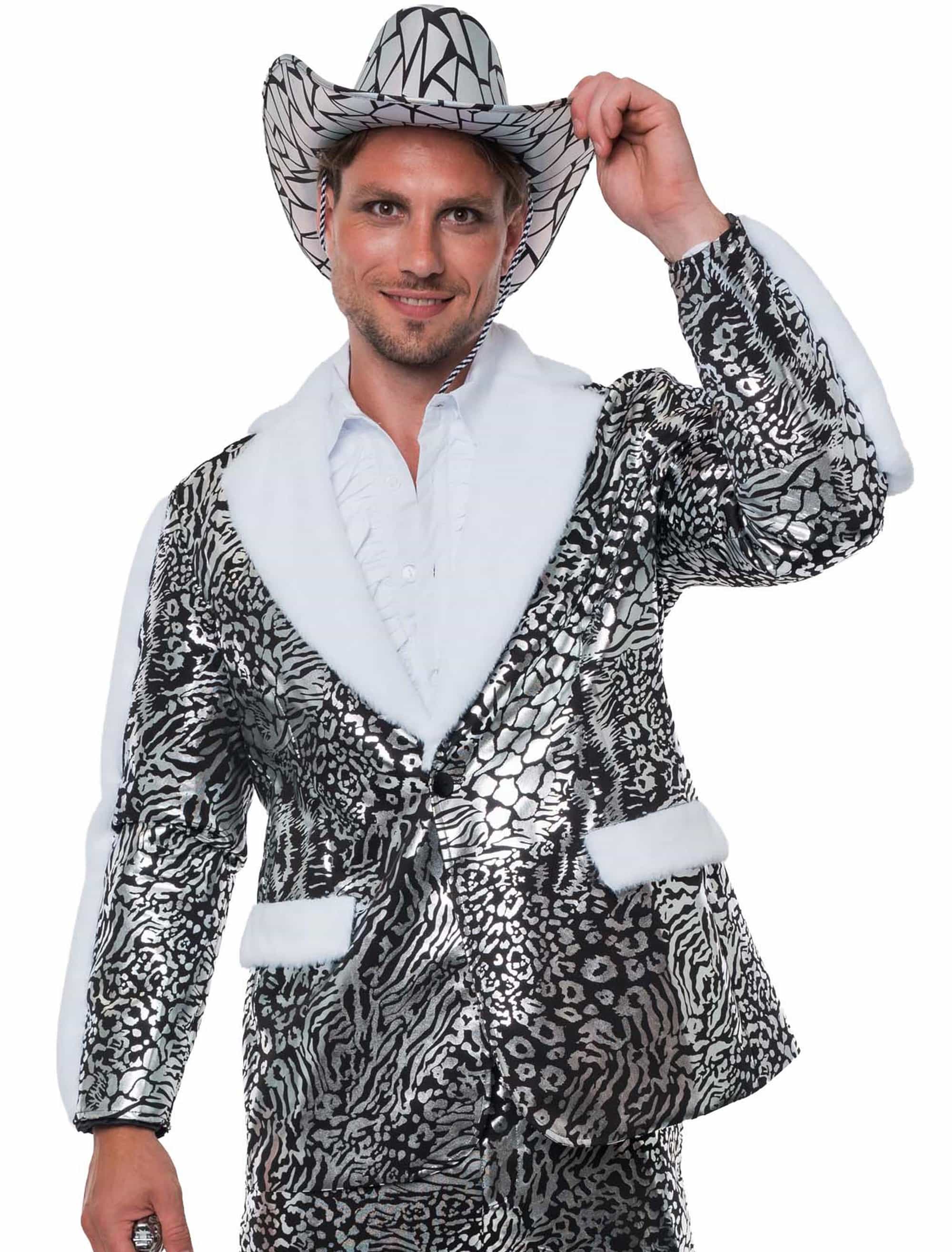 Jacke mit Kunstfell animal print Herren silber/schwarz L/XL