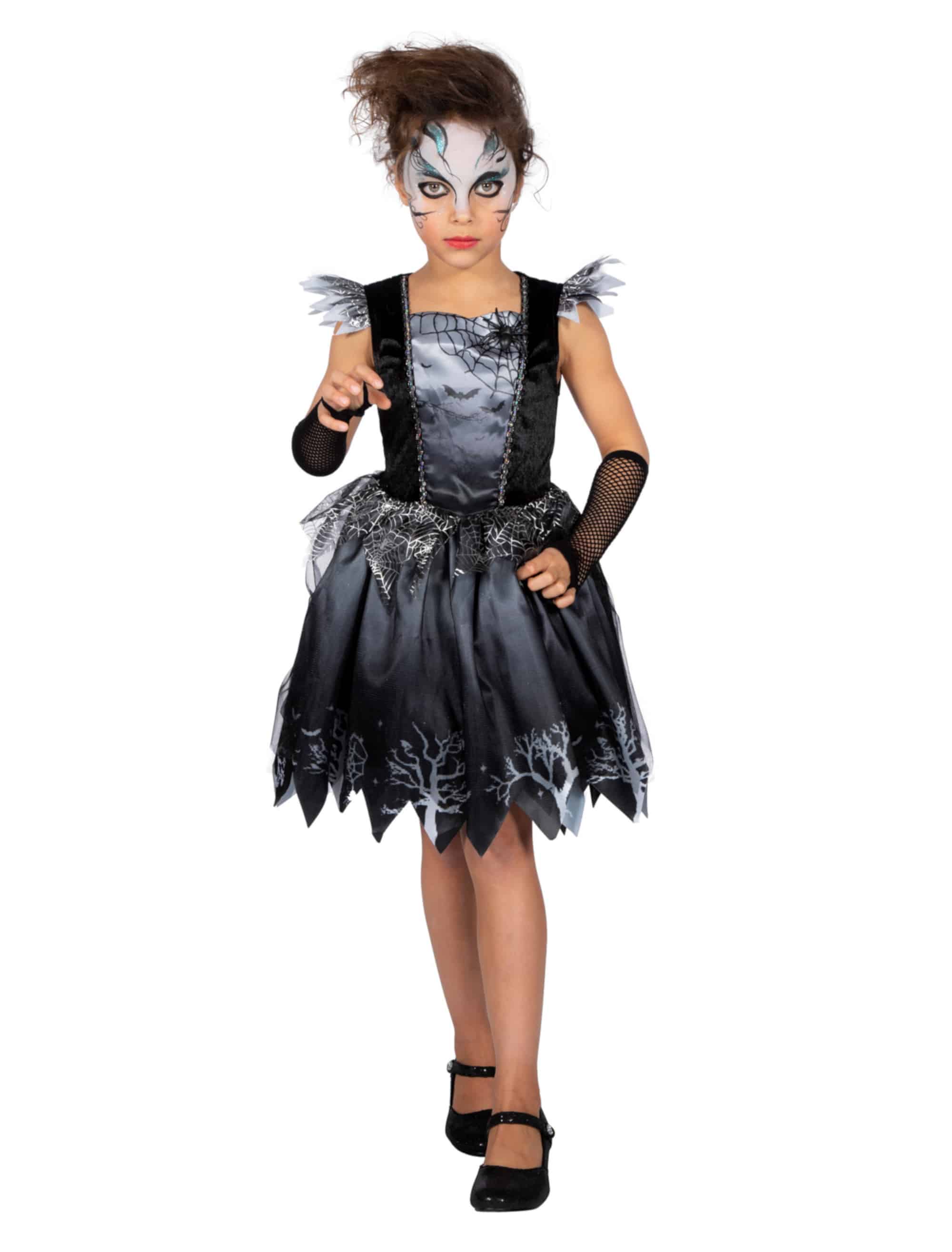 Kleid Halloween mit Spinne Kinder schwarz 104-116