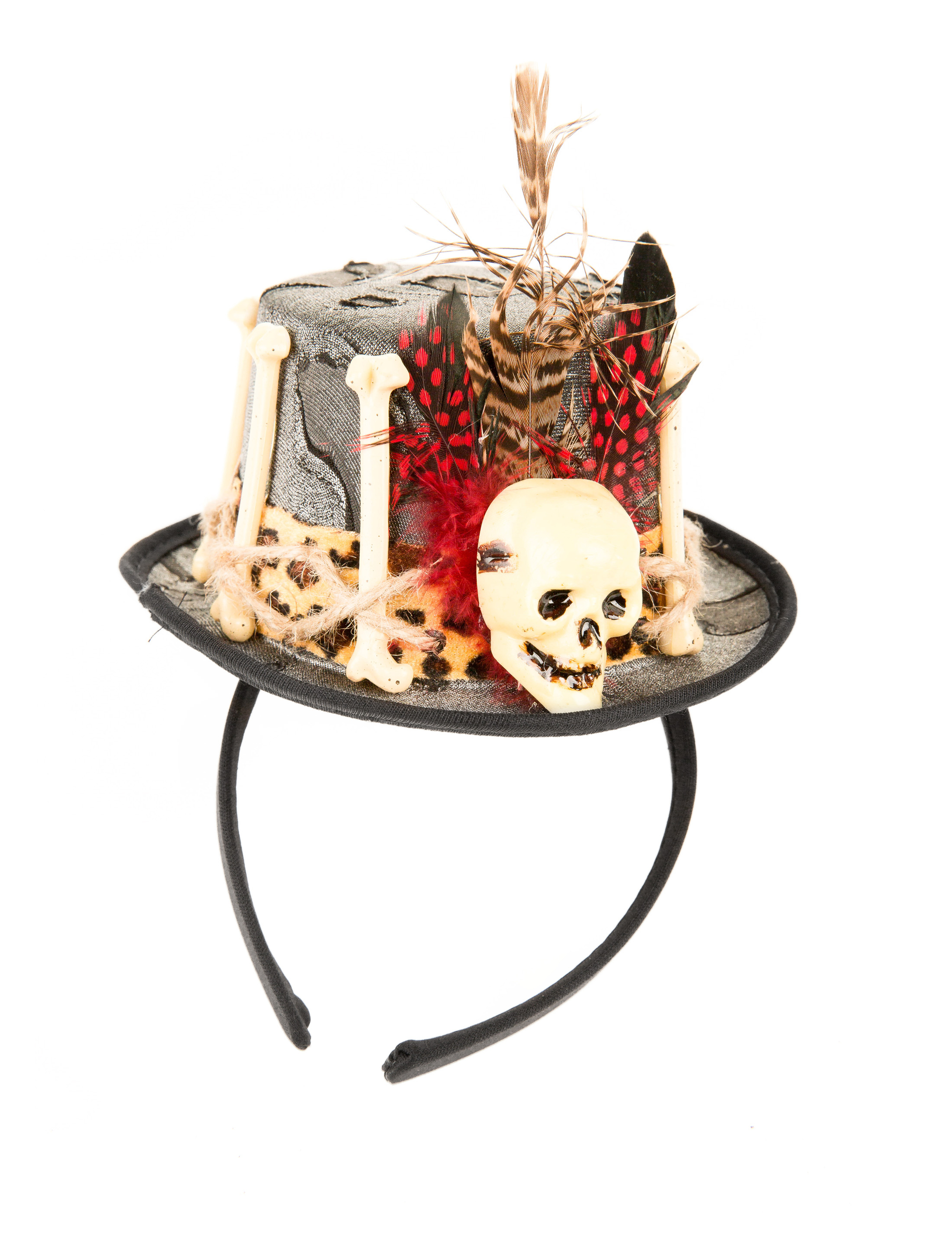 Kostümzubehör Haarreif Mini Hut Voodoo mit Totenkopf Farbe: schwarz