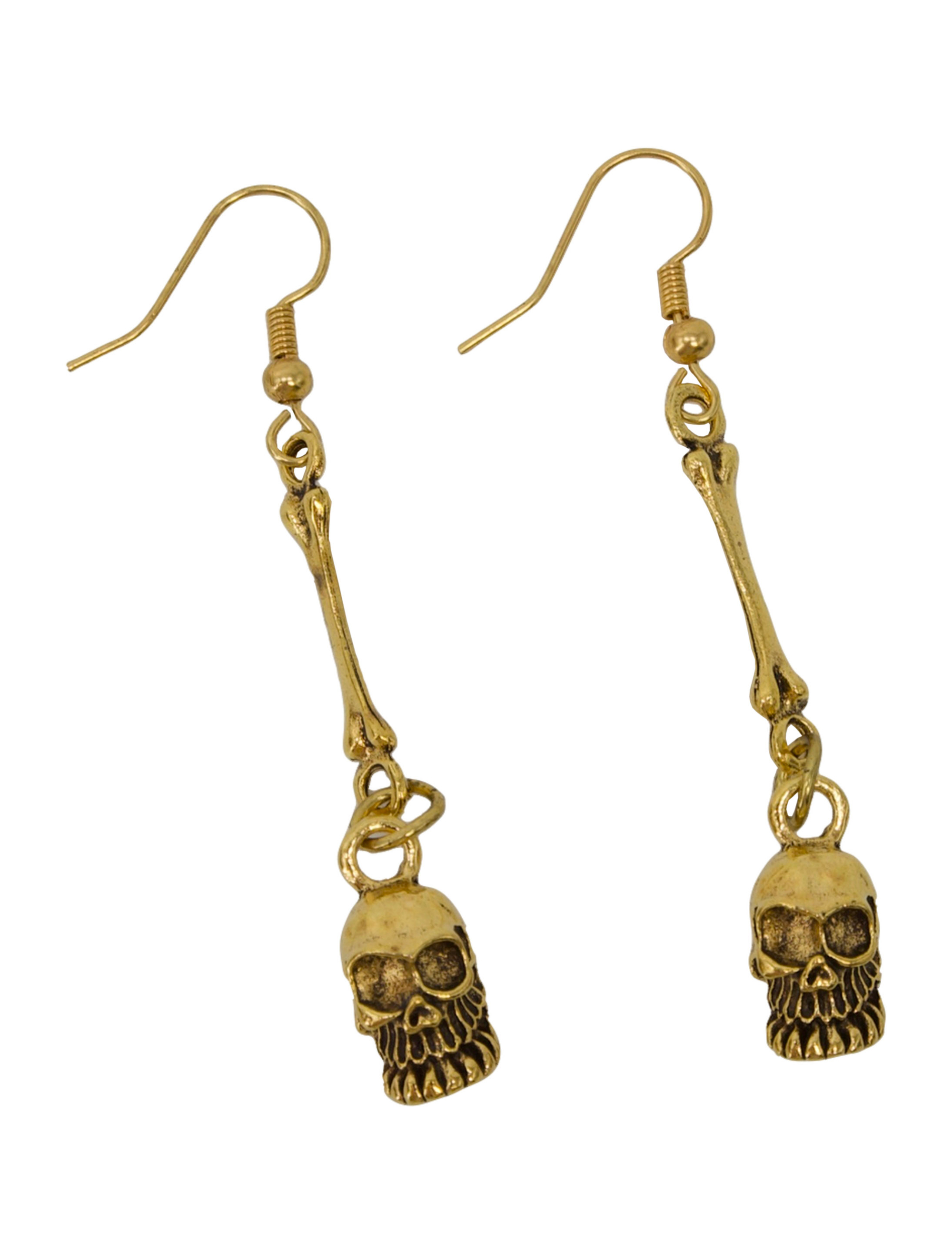 Kostümzubehör Ohrringe Knochen und Totenkopf gold