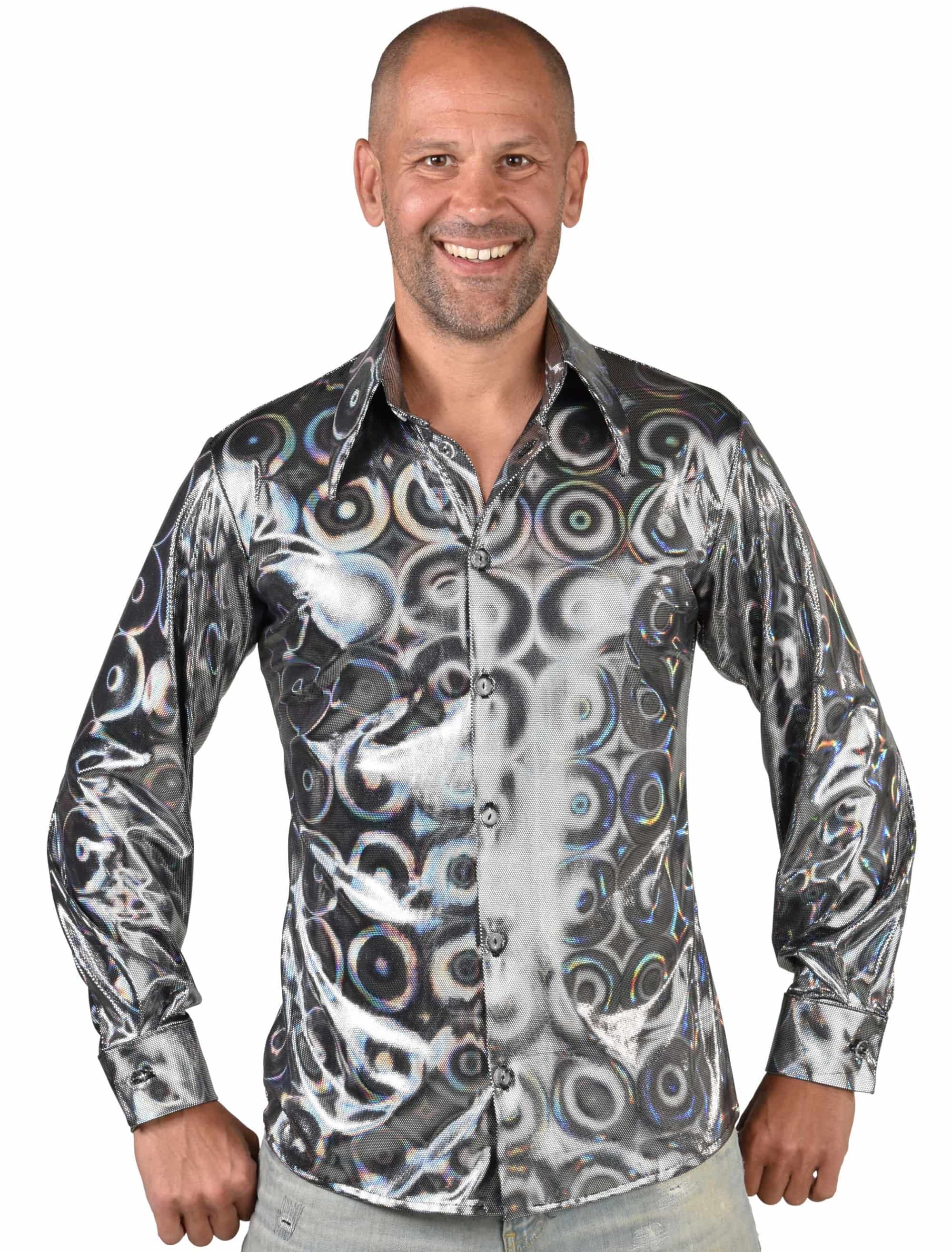 Hemd Hologram Kreise Herren silber 3XL