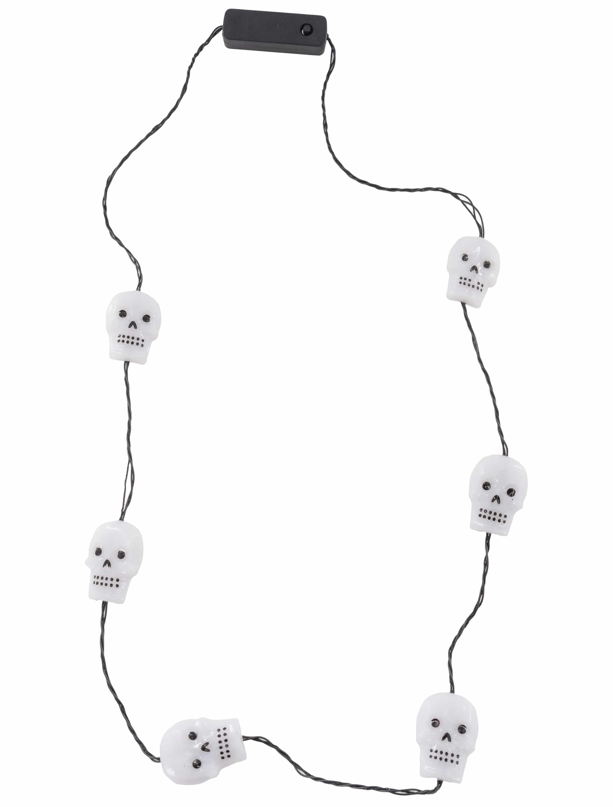 Kostümzubehör LED Halskette Totenkopf weiß
