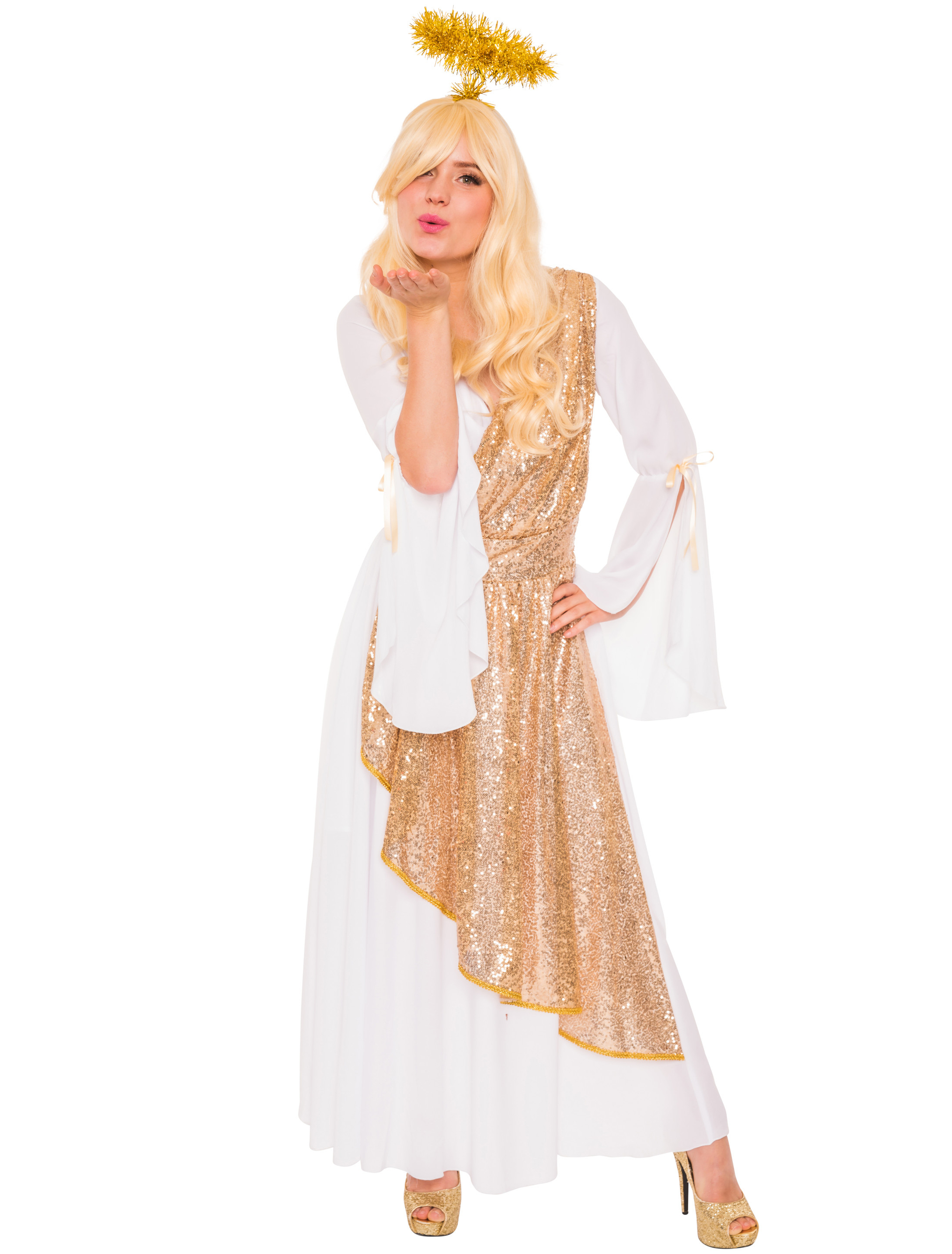 Kleid Engel Damen weiß/gold 2XL