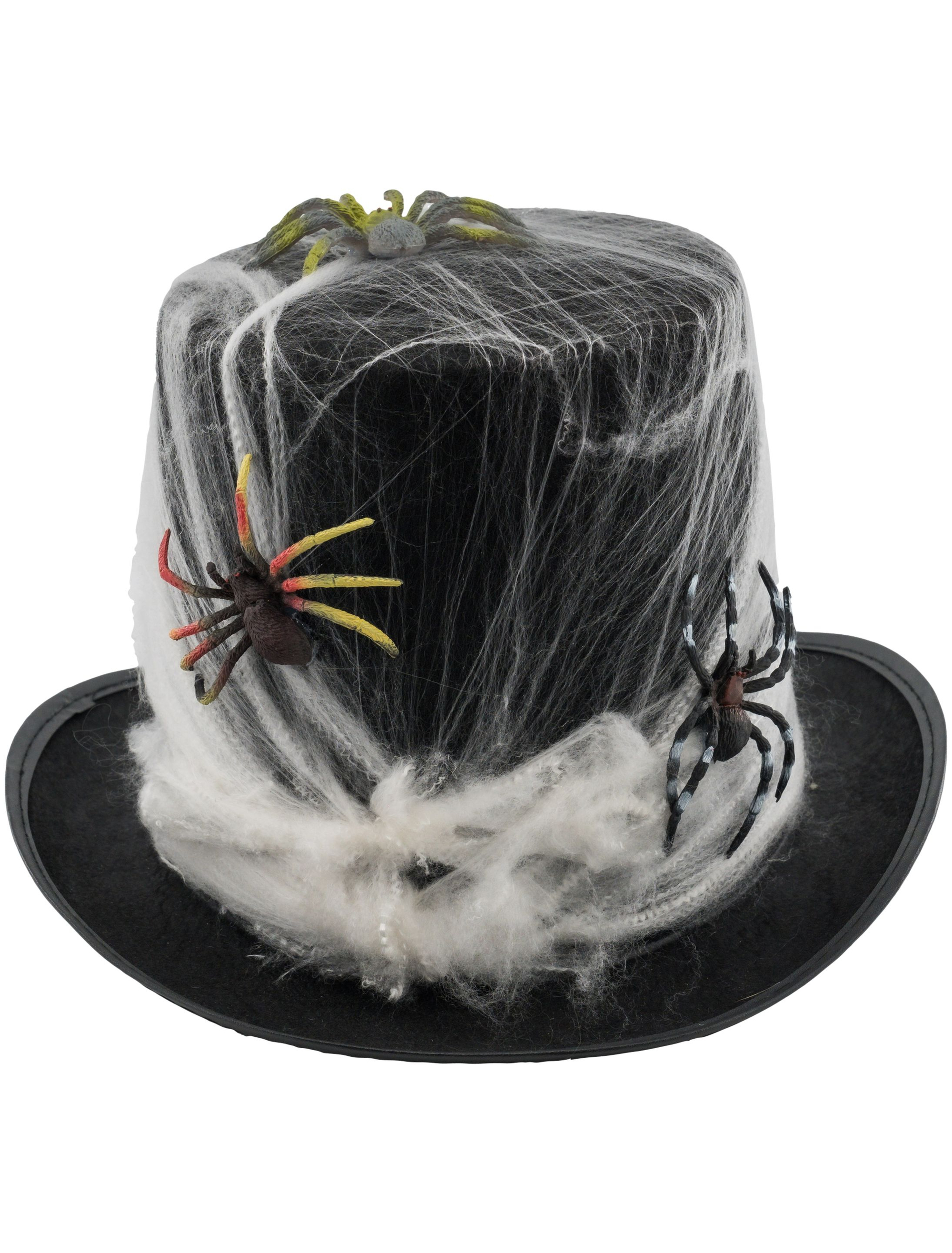 Kostümzubehör Zylinder mit Spinnennetzen schwarz 59