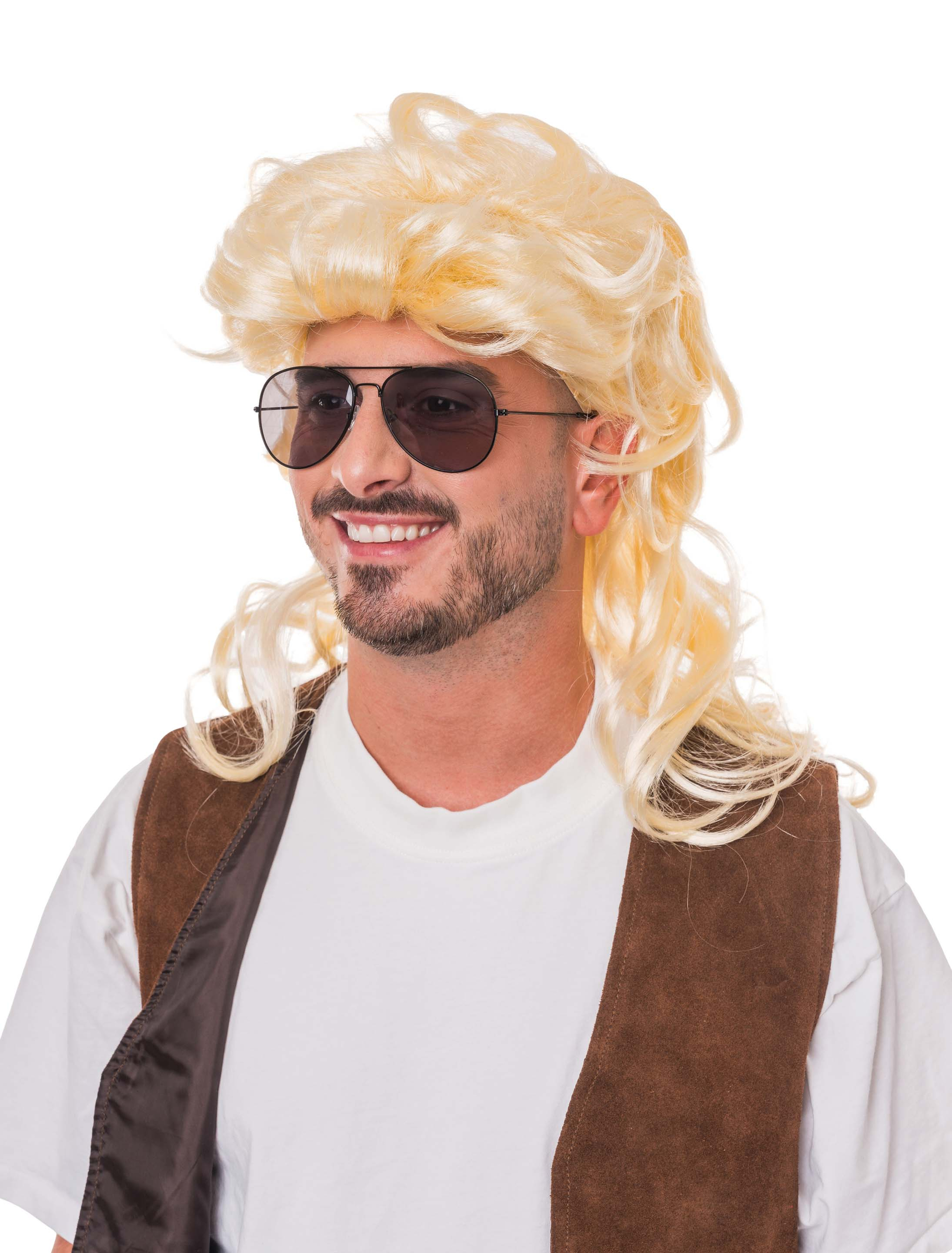 Kostümzubehör Perücke Vokuhila, lang, lockig blond
