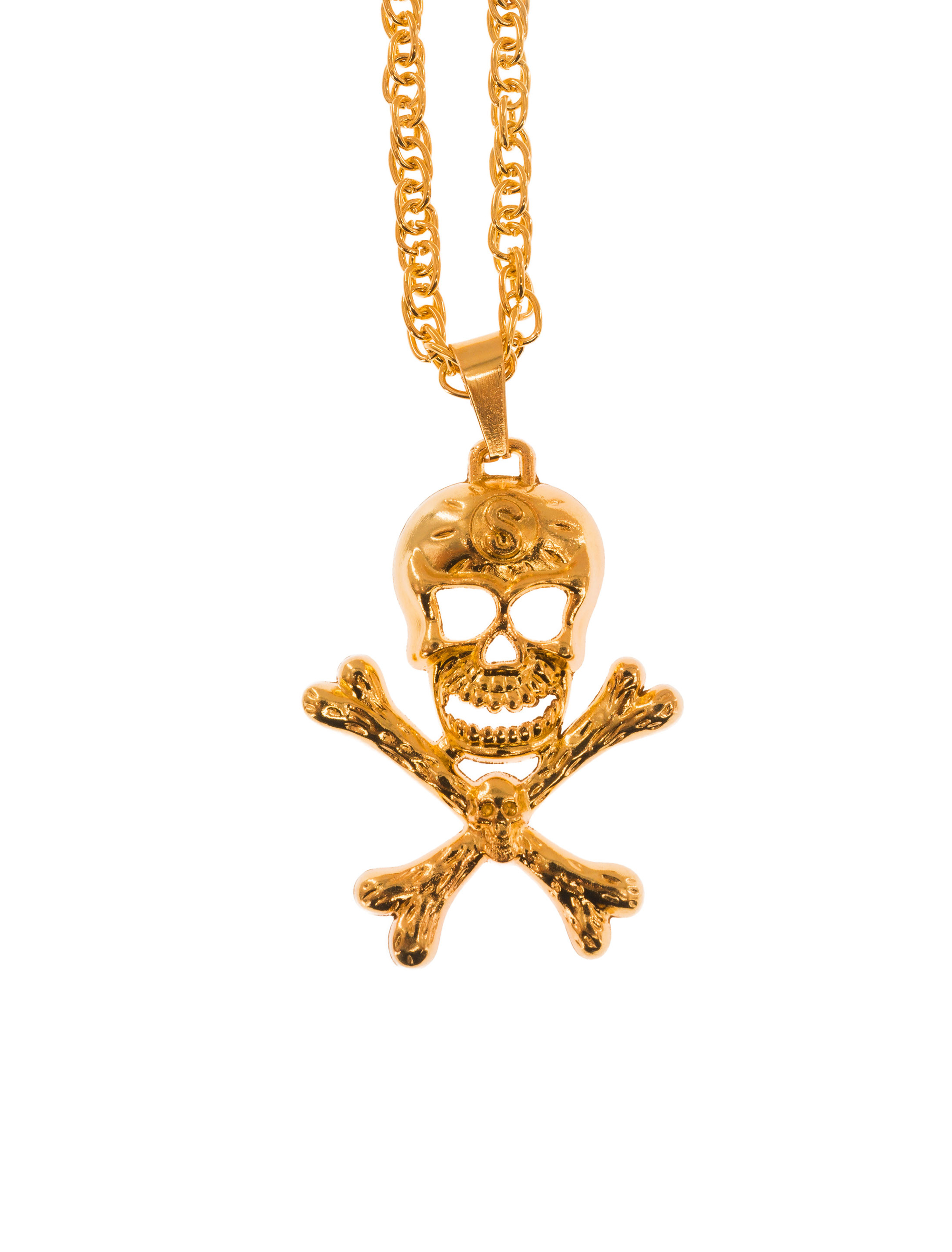 Kostümzubehör Halskette Totenkopf gold