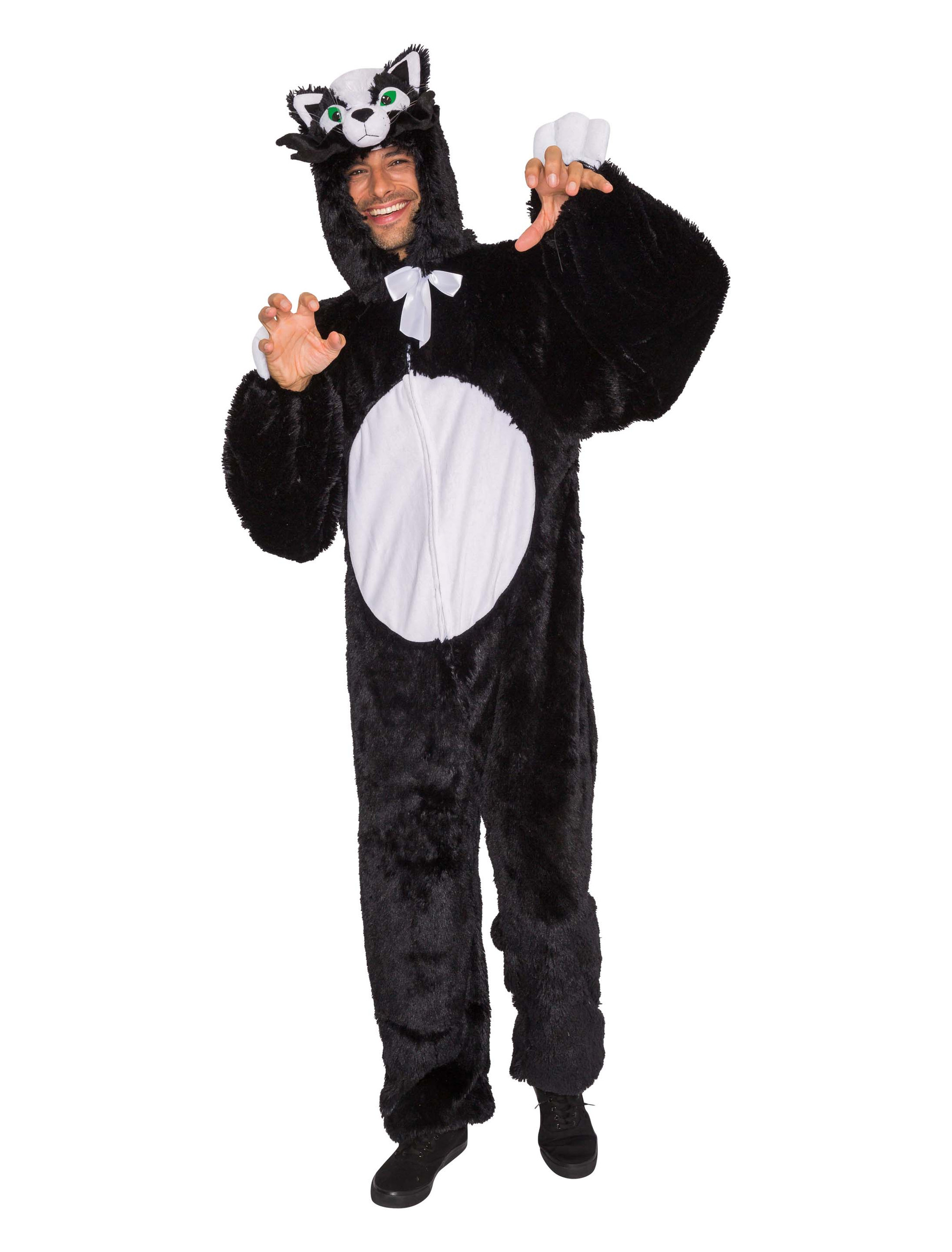 Plüsch Overall Katze Herren schwarz 50