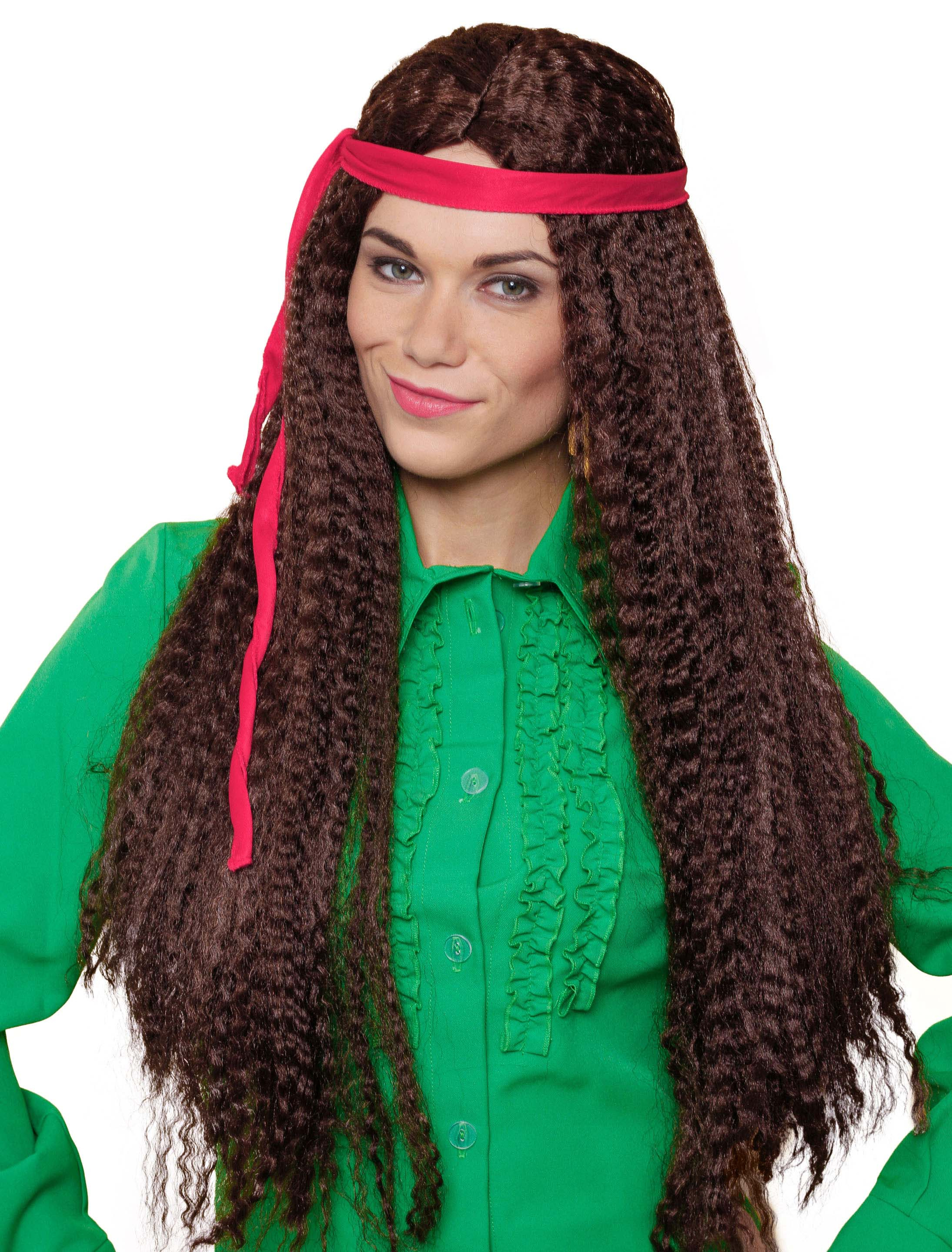 Kostümzubehör Perücke lang Kreppwellen mit Haarband braun