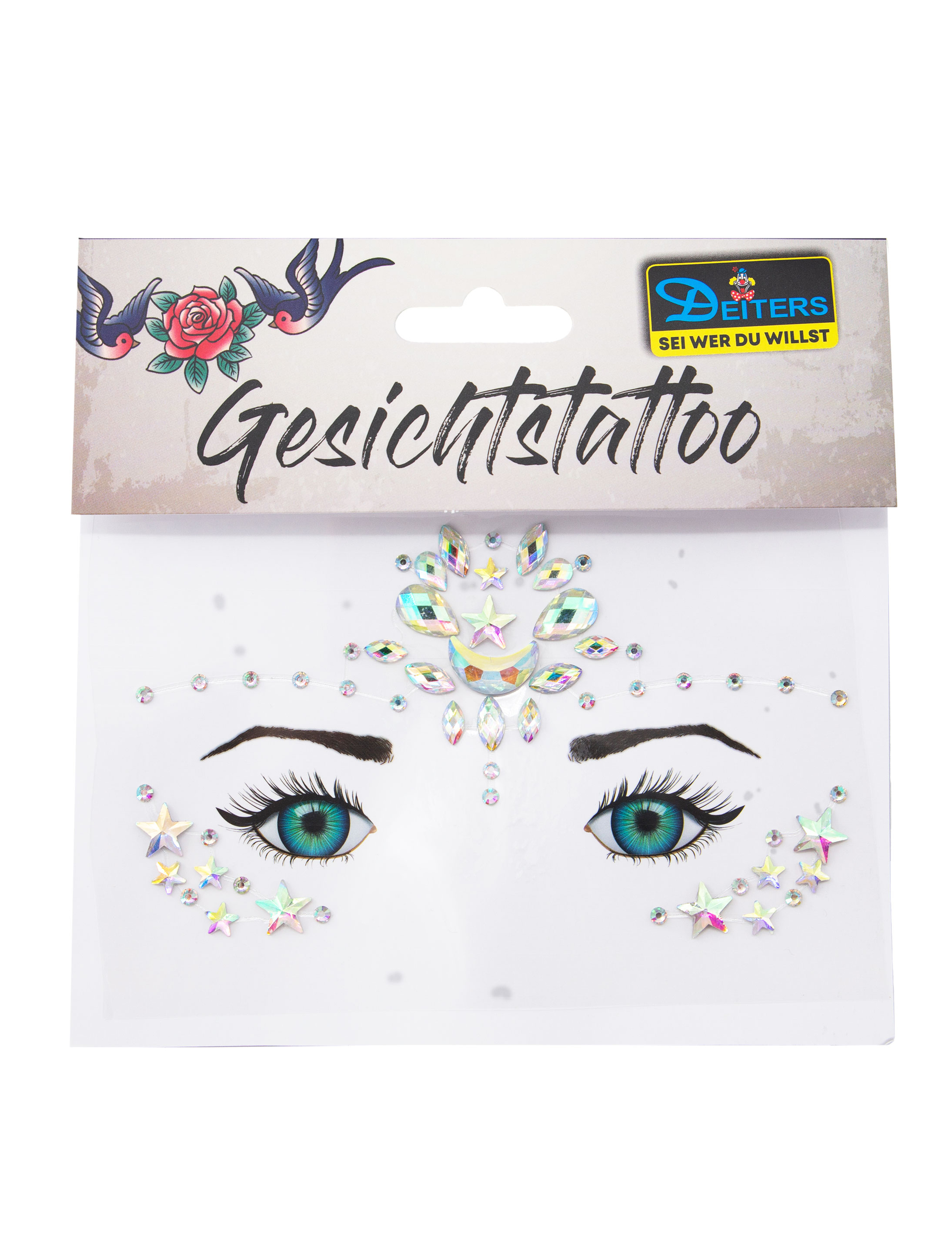 Gesichtsstrasssteine Sterne und Tropfen silber Schminke für Karneval & Fasching