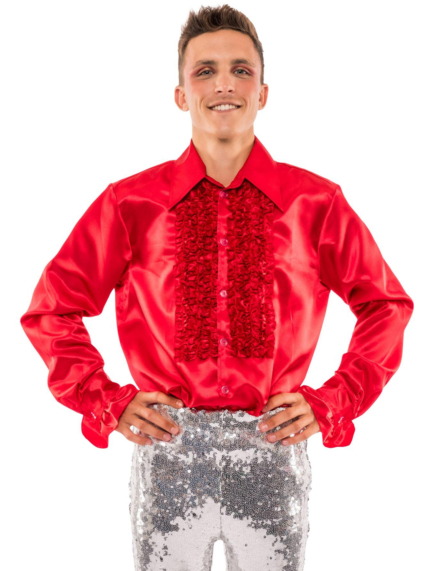 Hemd Satin Herren rot L
