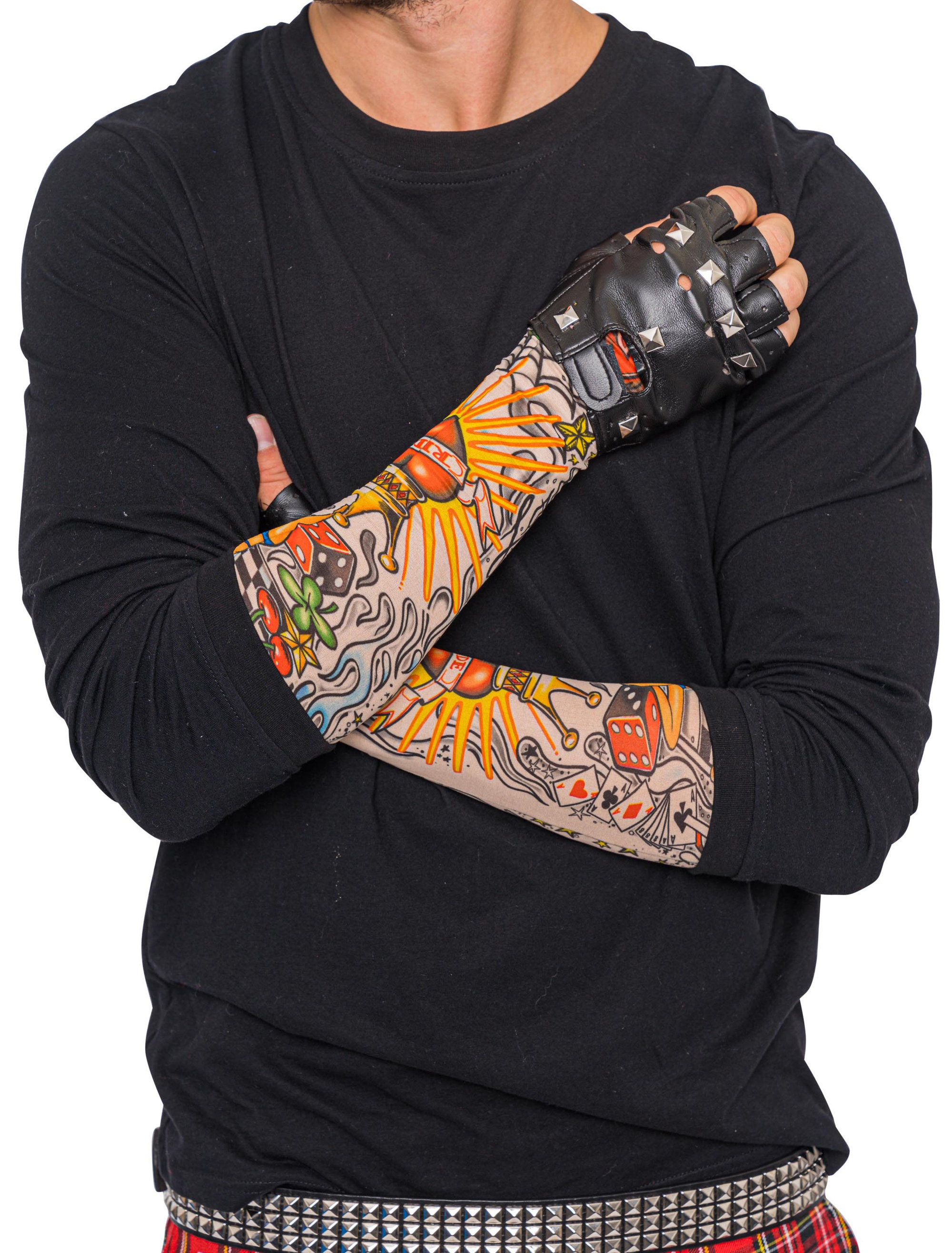 Kostümzubehör Tattoo-Armstulpe Herz mit Krone Farbe: mehrfarbig