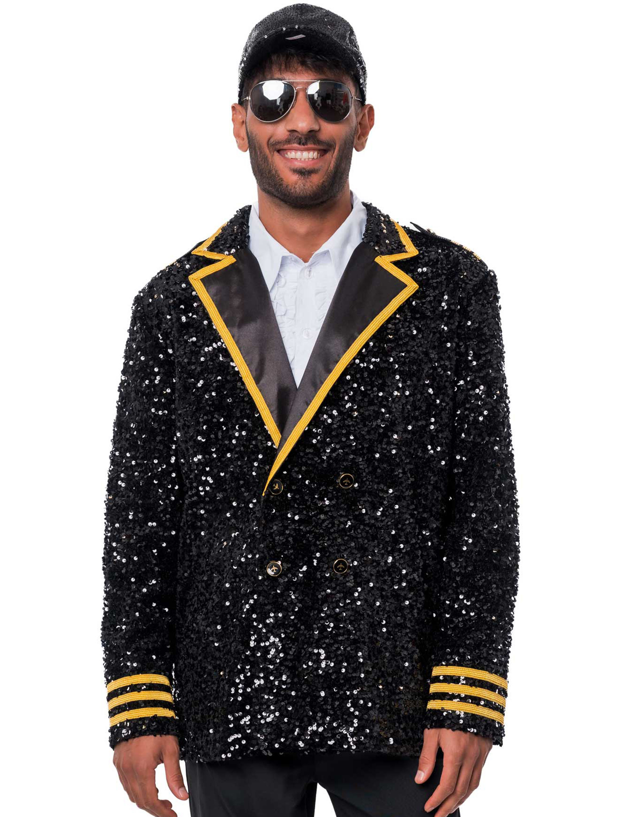 Jacke Pilot Pailletten Herren schwarz 5XL