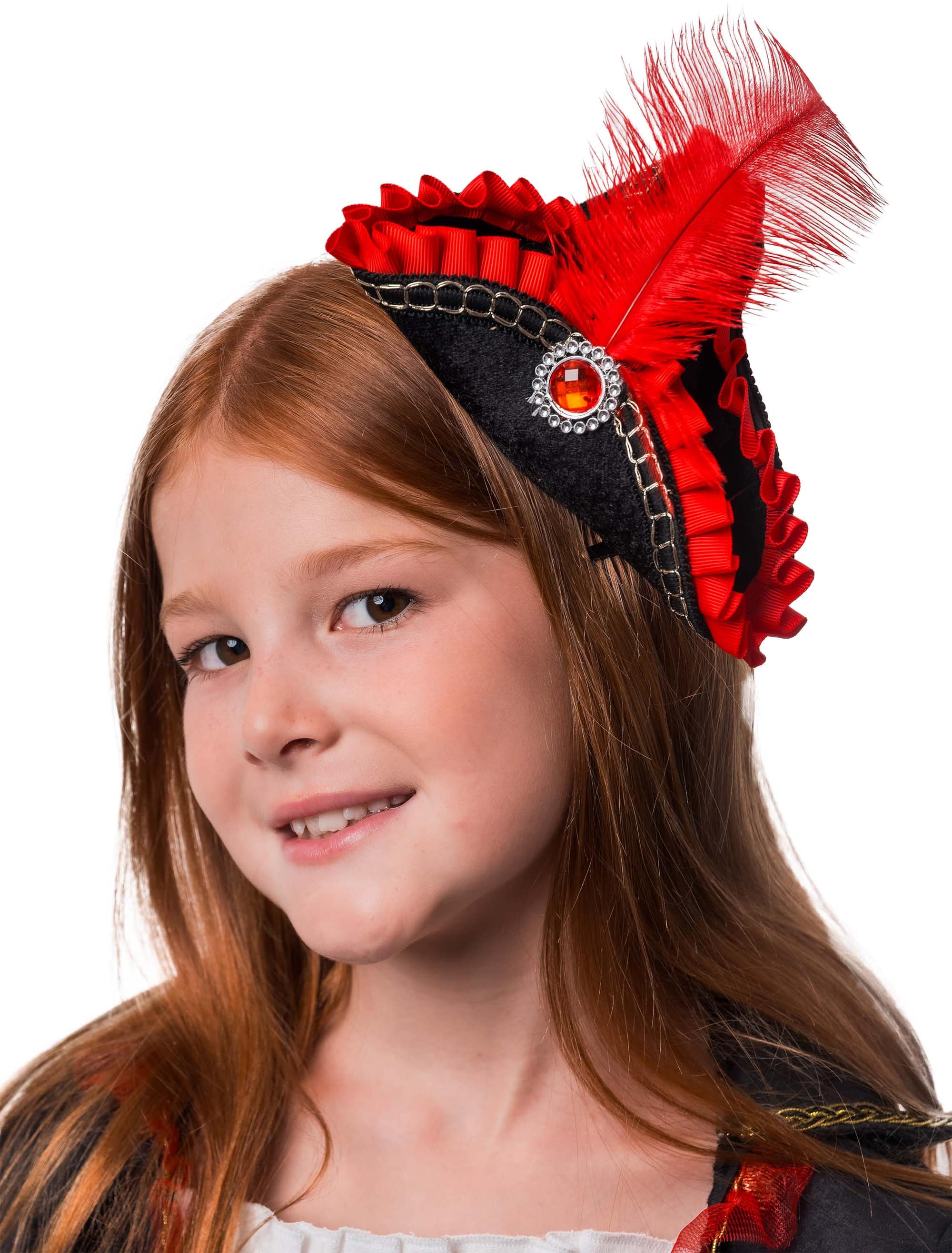Kostümzubehör Mini-Dreispitz mit Haarclips schwarz/rot