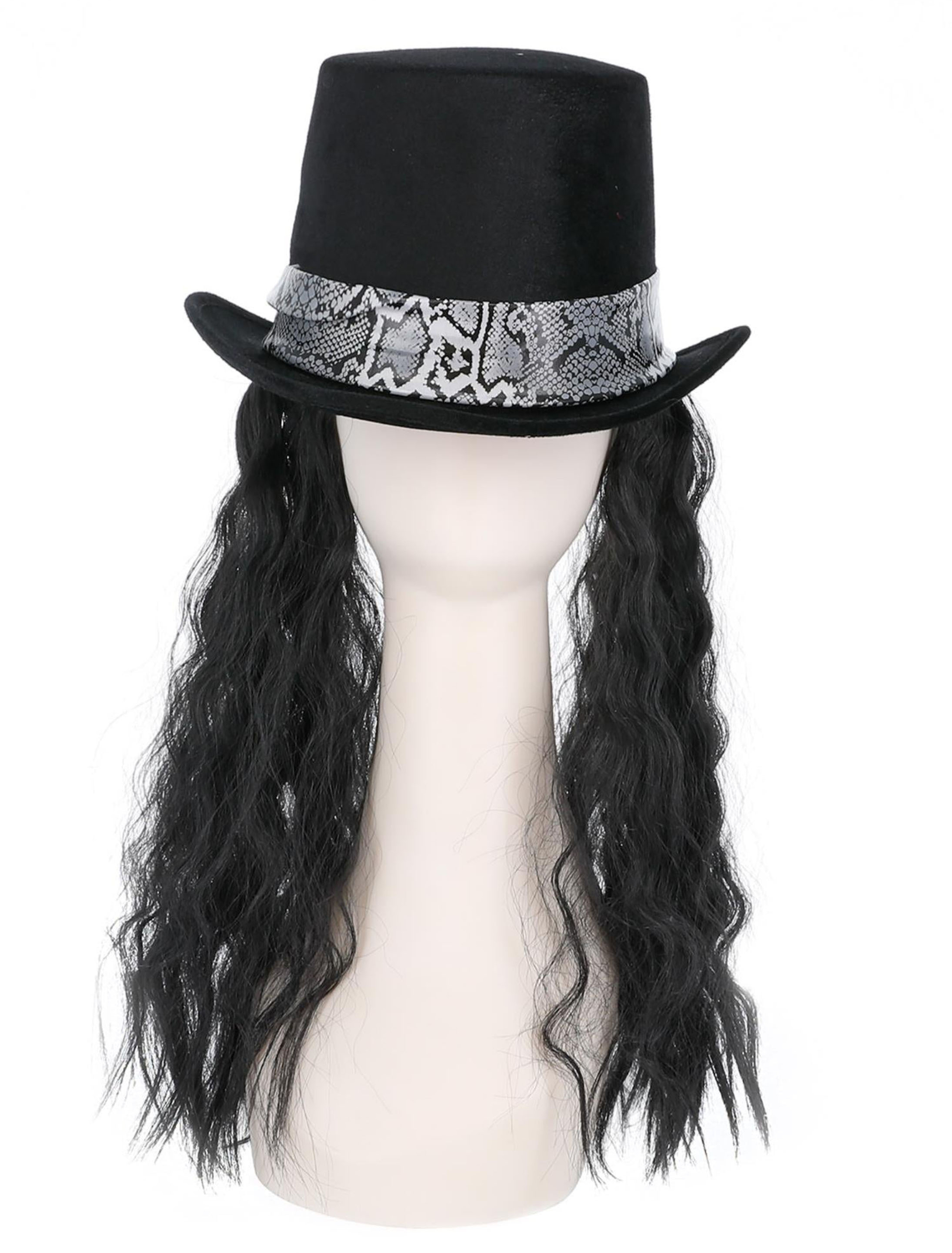 Kostümzubehör Zylinder Rocker mit Haaren Herren schwarz one size