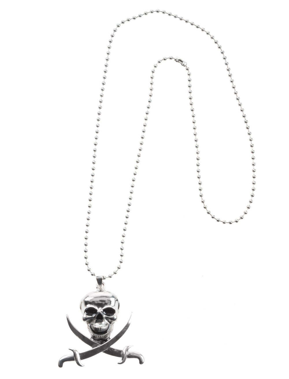 Kostümzubehör Halskette Totenkopf mit Dolchen Farbe: silber