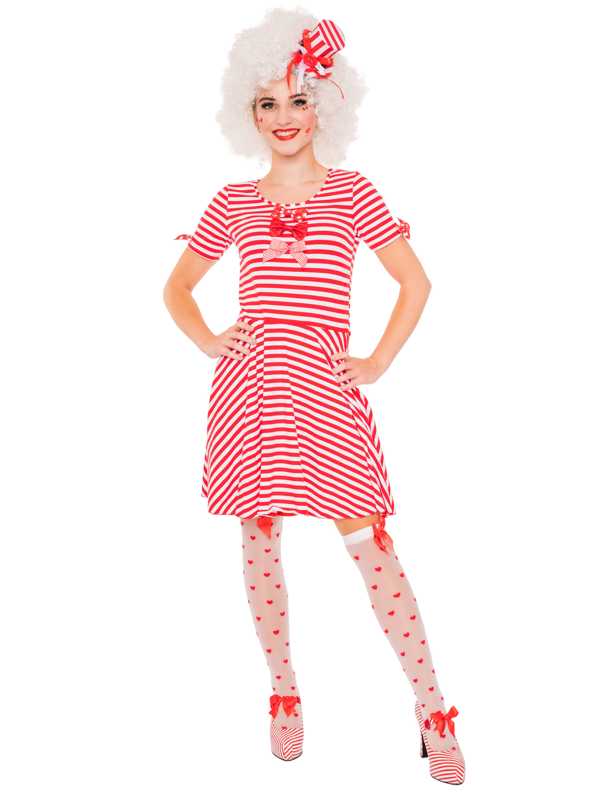 Kleid gestreift mit Schleifen Damen rot/weiß 2XL/3XL