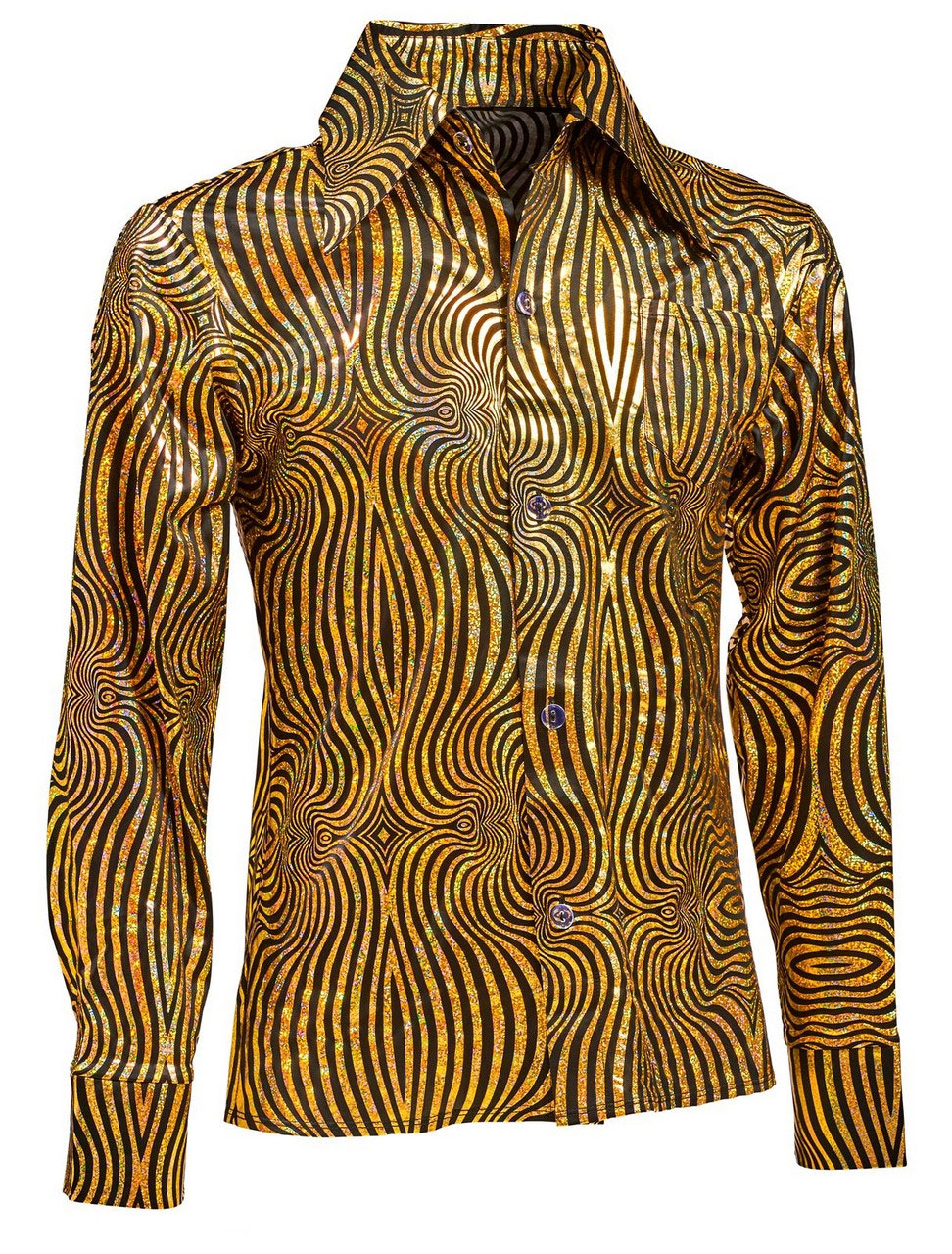 Hemd 70s Disco Herren gold S/M
