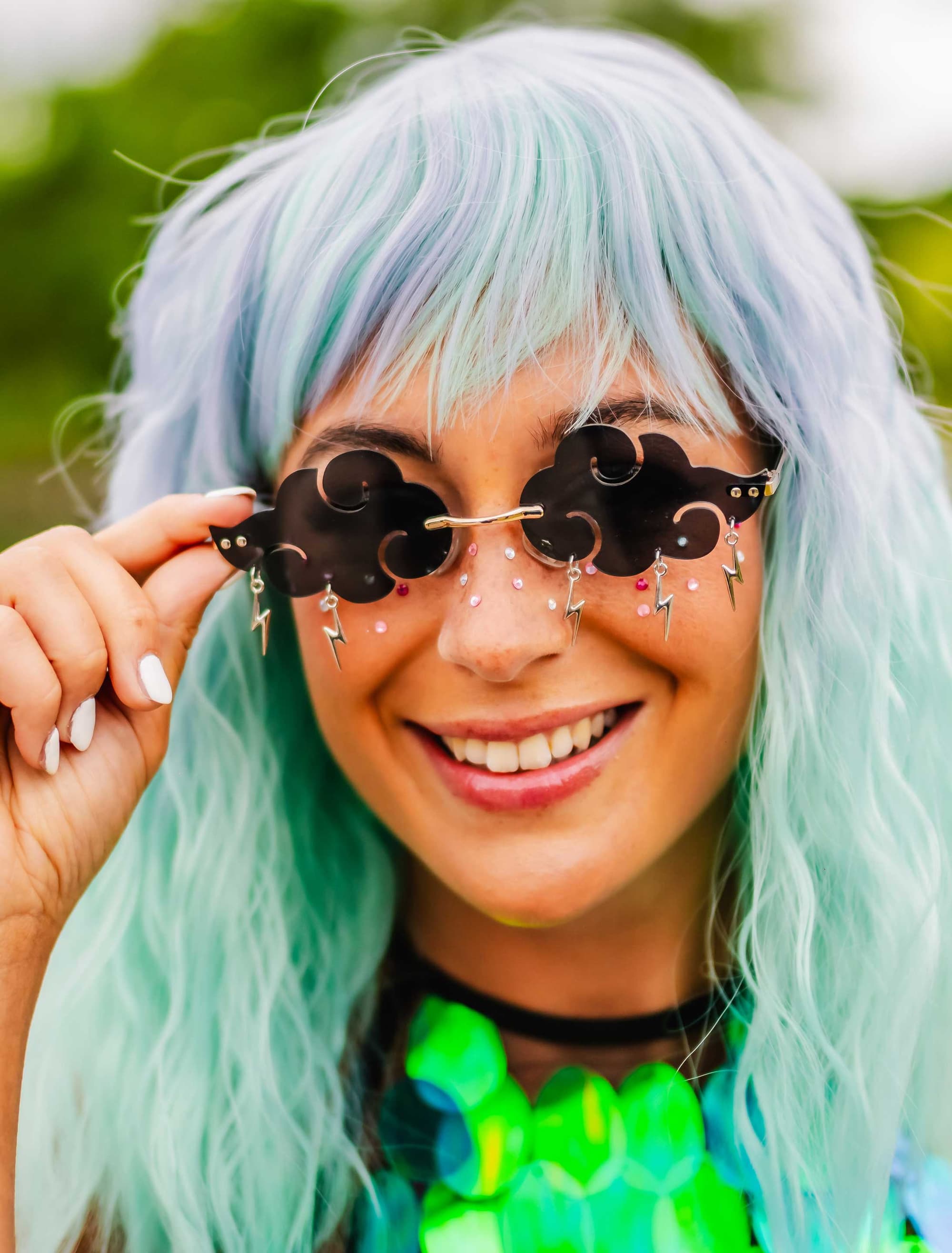 Kostümzubehör Brille Sturmwolke mit Blitzen schwarz
