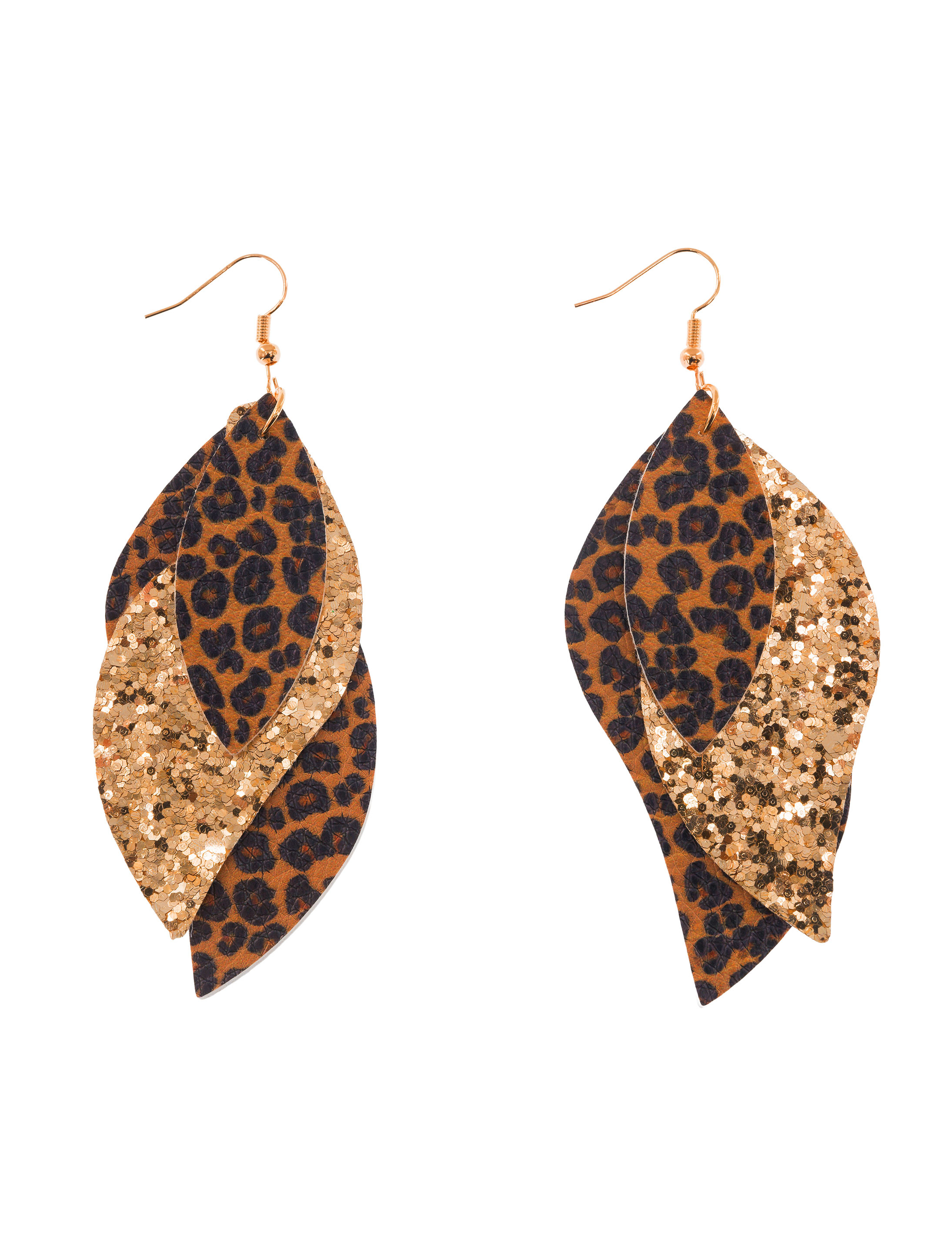Kostümzubehör Ohrringe Blätter Glitzer Leopard beige/braun