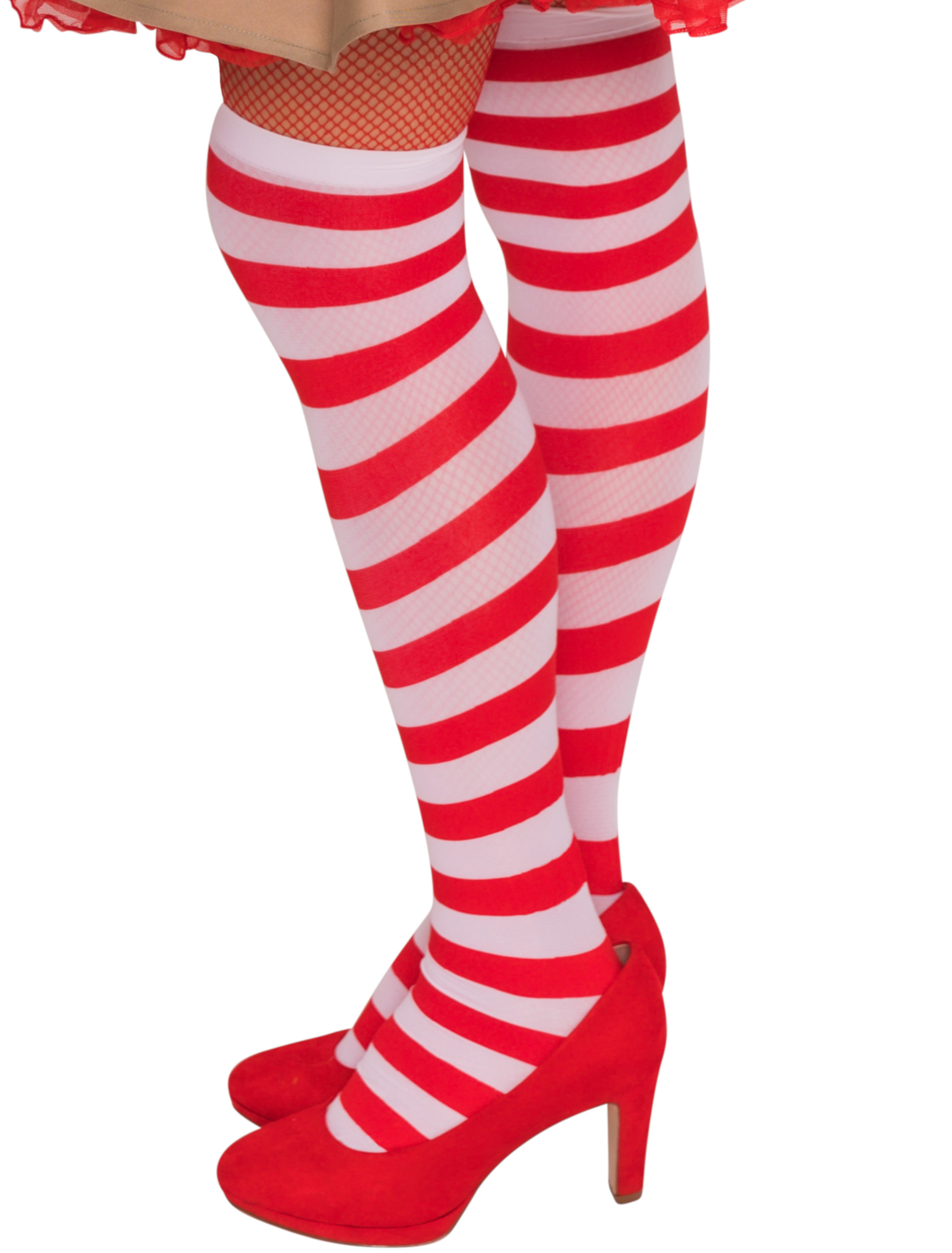 Kostümzubehör Overknee Strümpfe gestreift Damen rot/weiß one size