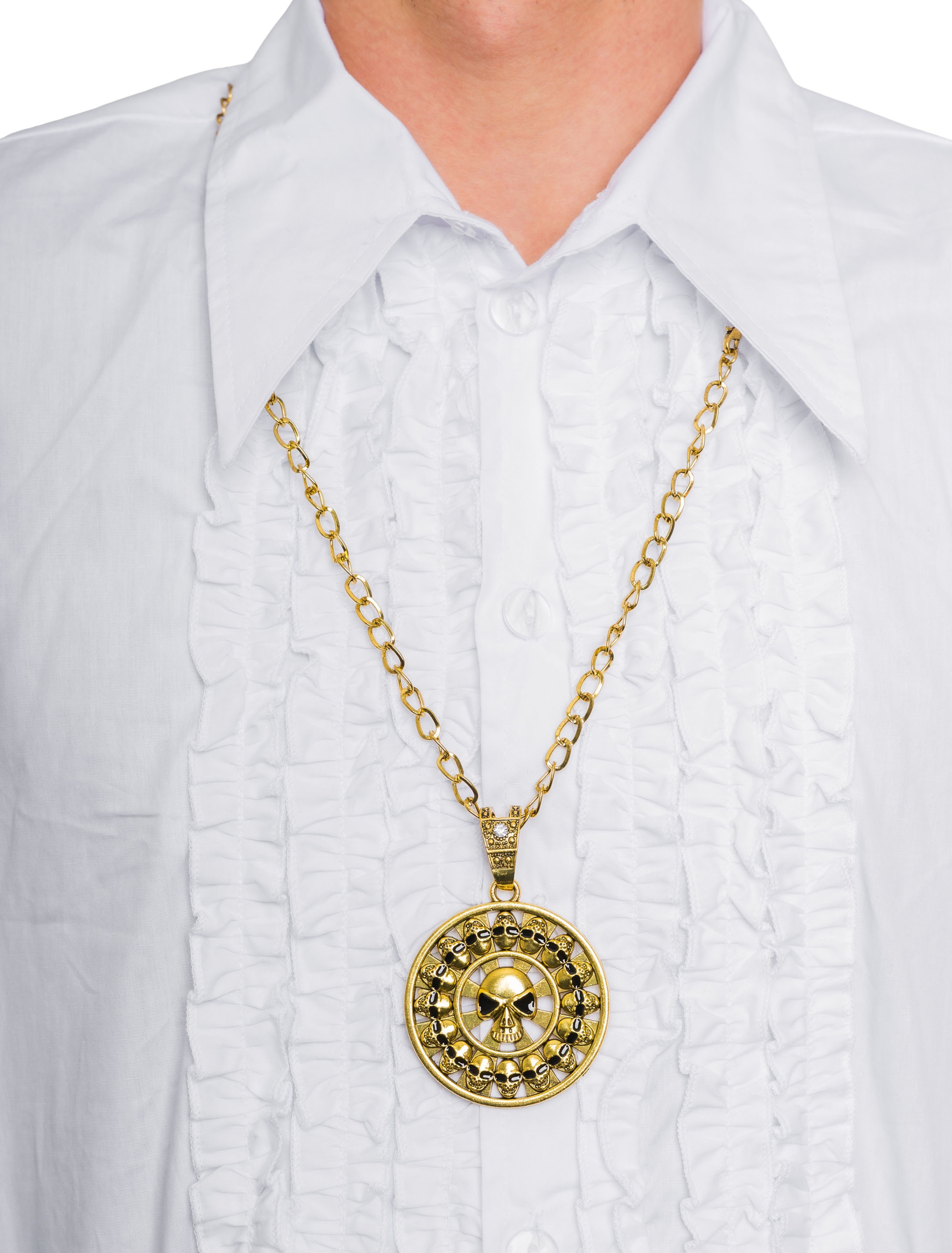 Kostümzubehör Halskette Piratenmedallion gold