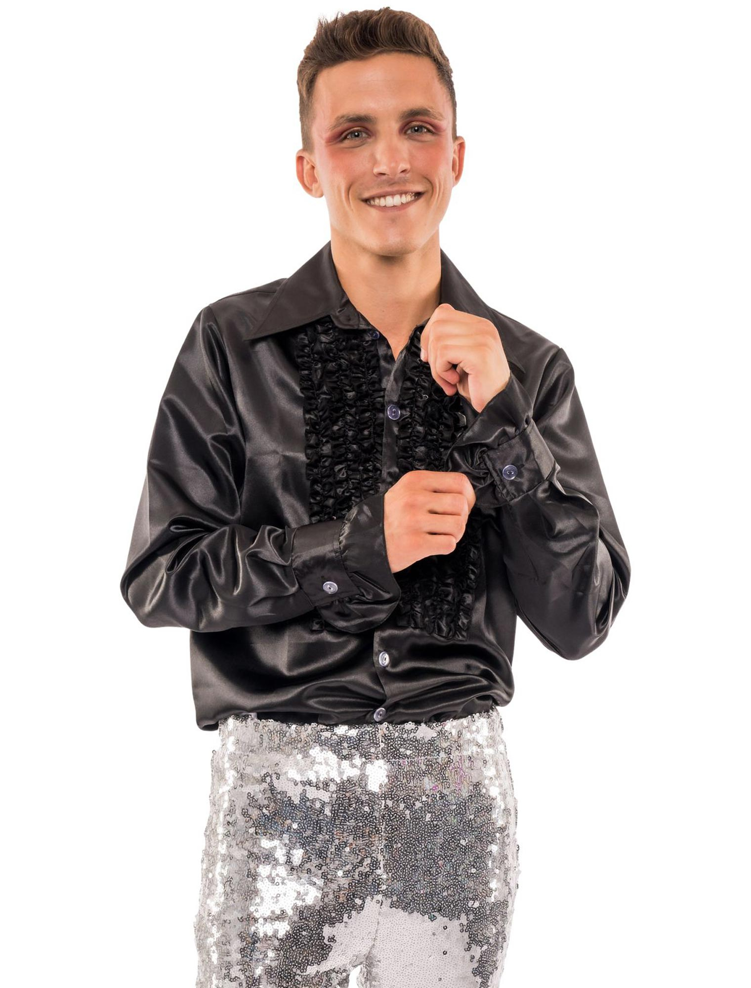 Hemd Satin Herren schwarz XL